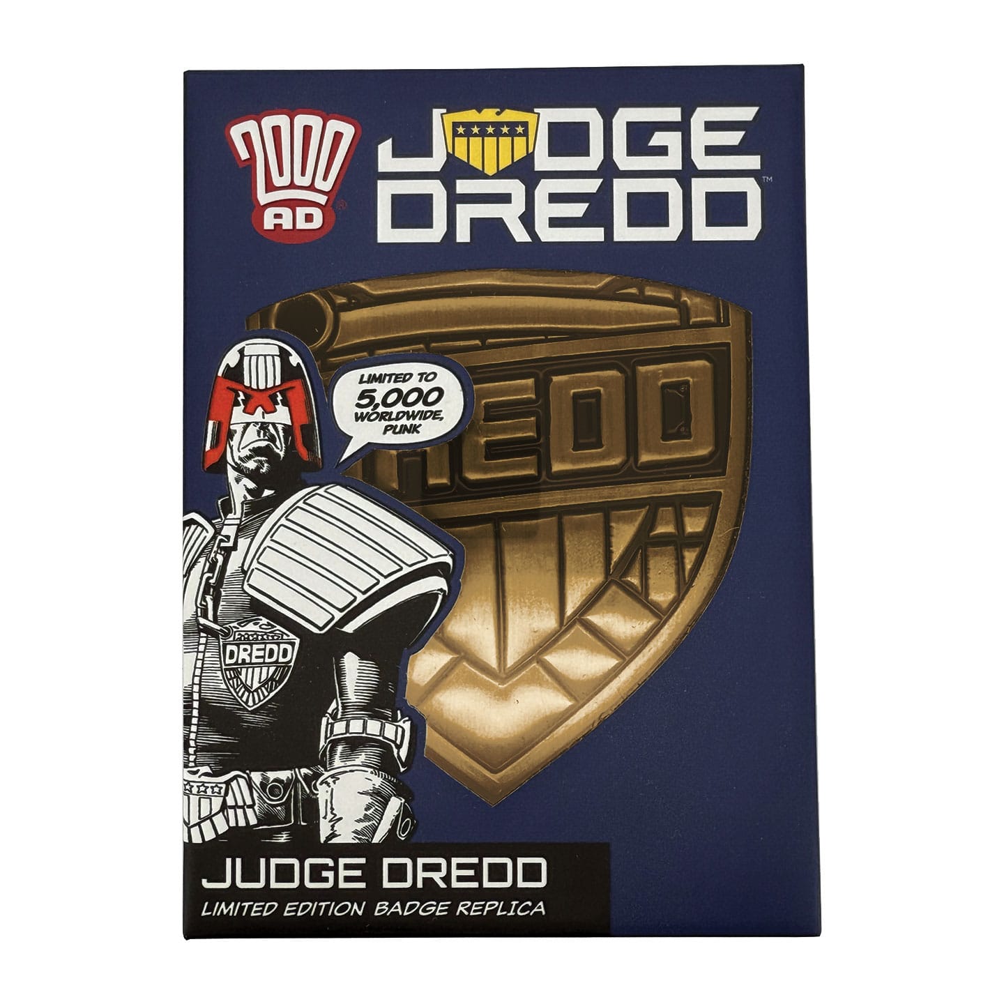 2000 AD Judge Dredd Limited Edition Badge Replica packaging front