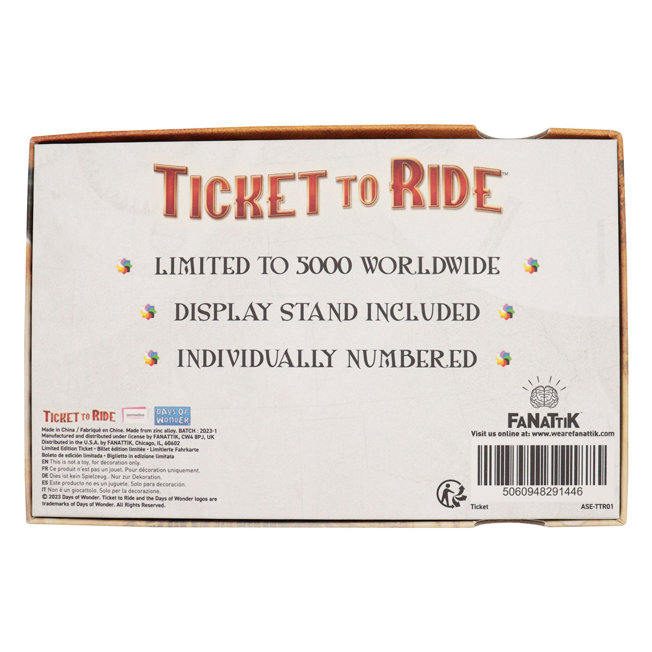 Ticket to Ride North American Open Tour Ticket presentation box back