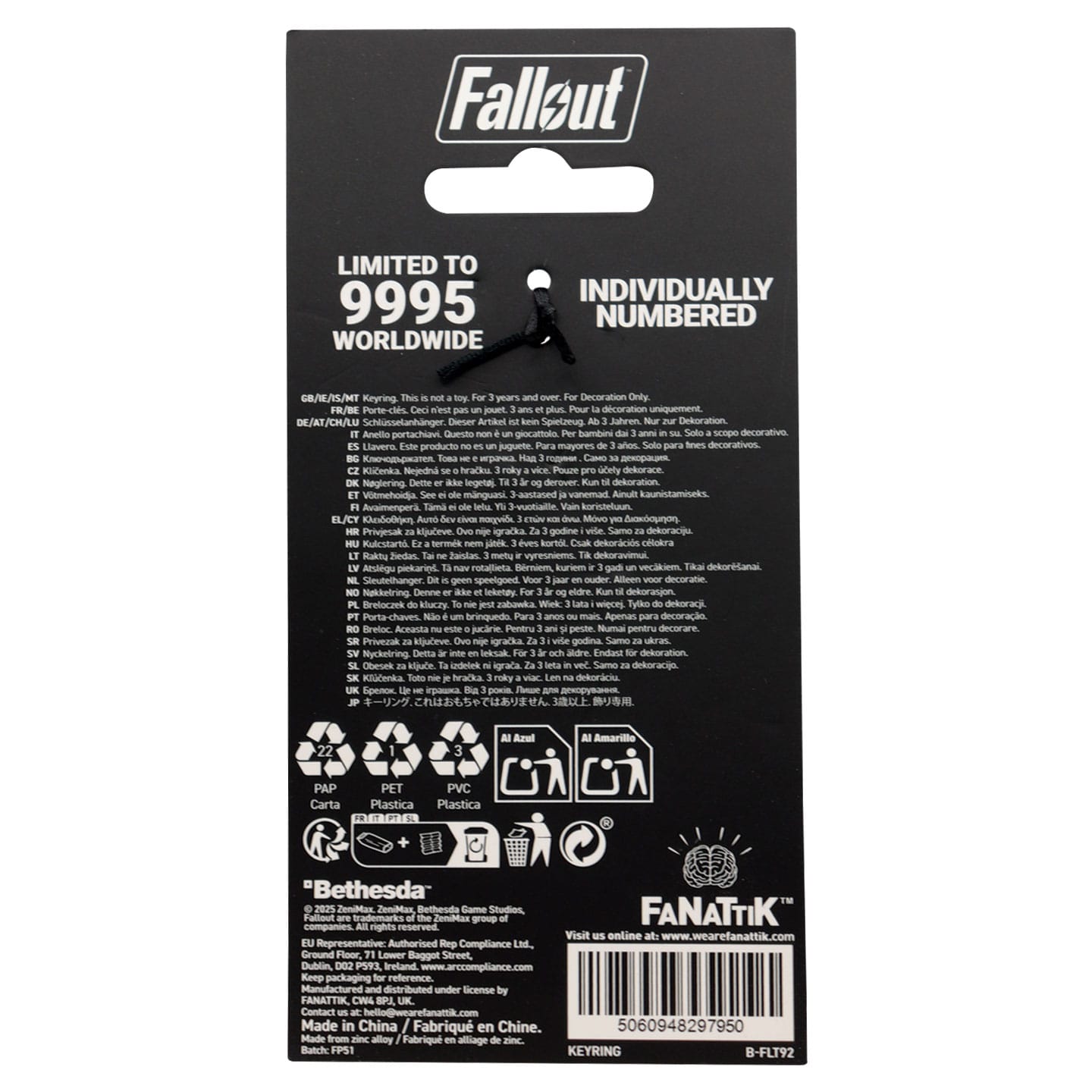 Fallout Limited Edition NukaCola Keyring packaging back