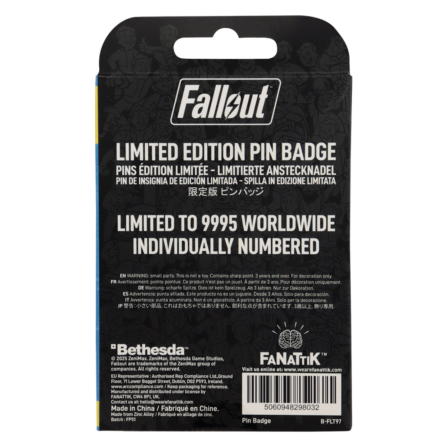 Fallout Limited Edition Charisma Boy Pin Badge presentation box back