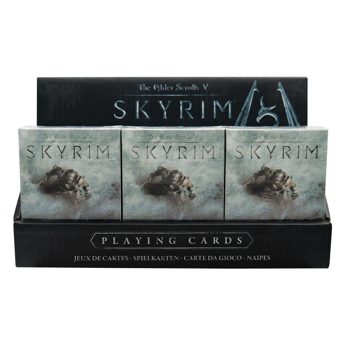 The Elder Scrolls Skyrim Playing Cards CDU Containing 12 Packs front view