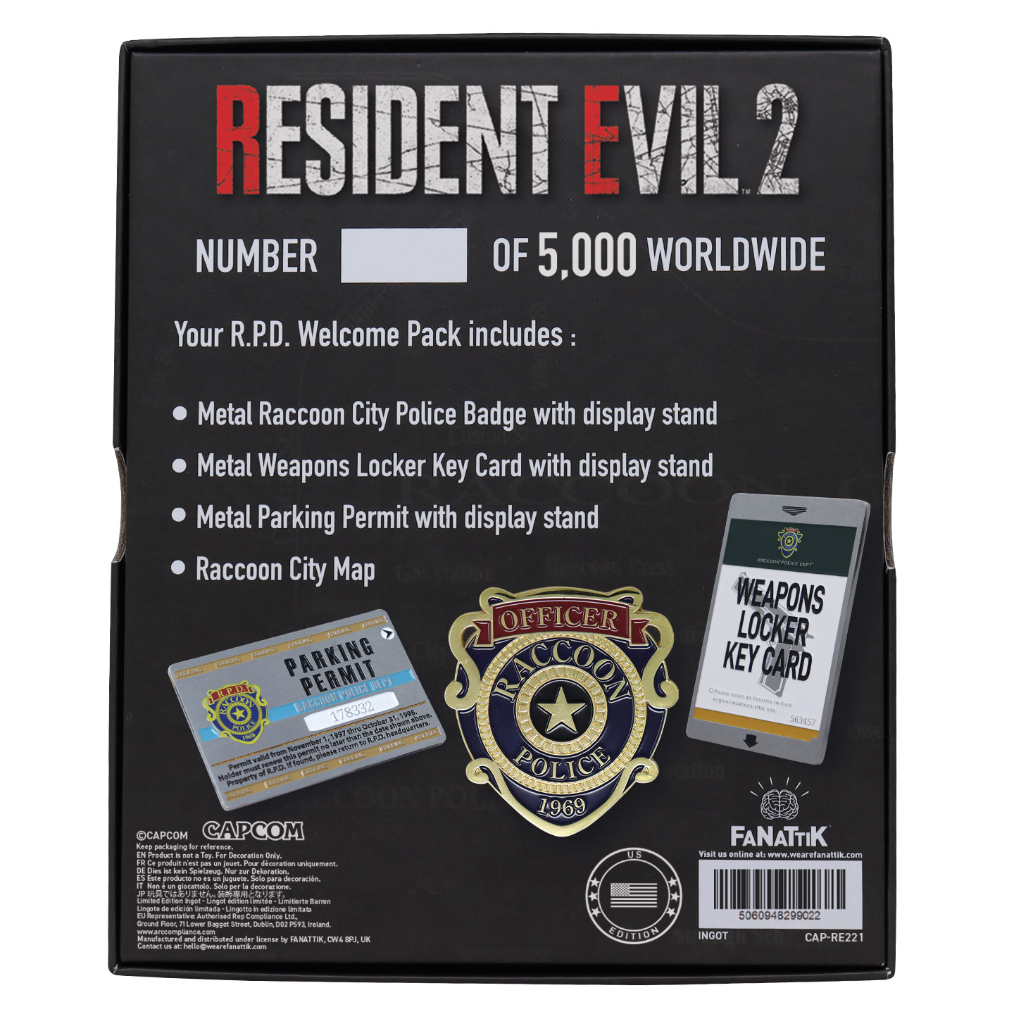 Resident Evil 2 Limited Edition R.P.D. Welcome Pack USA Variant presentation box back