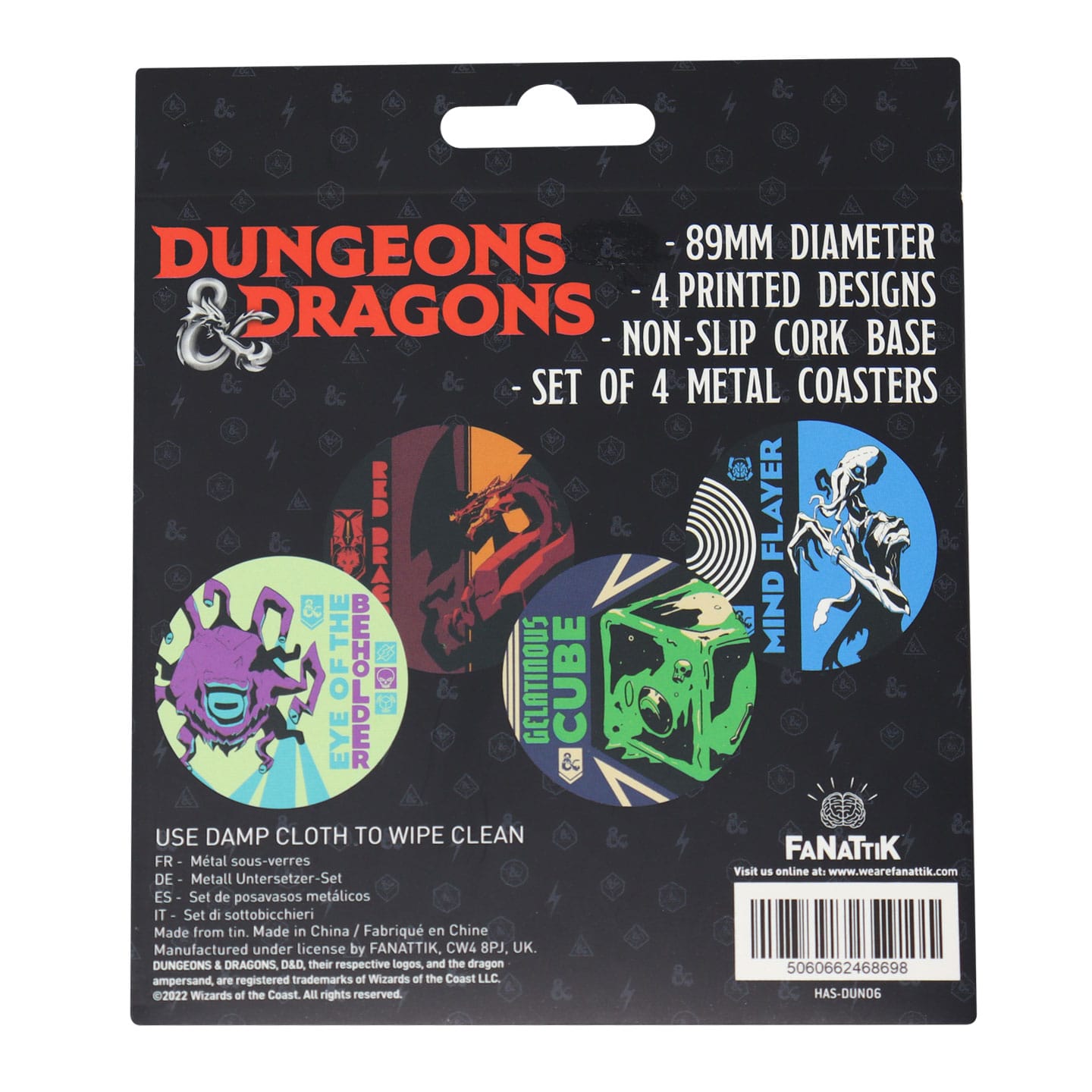 Dungeons & Dragons Set of 4 Printed Metal Coasters packaging back