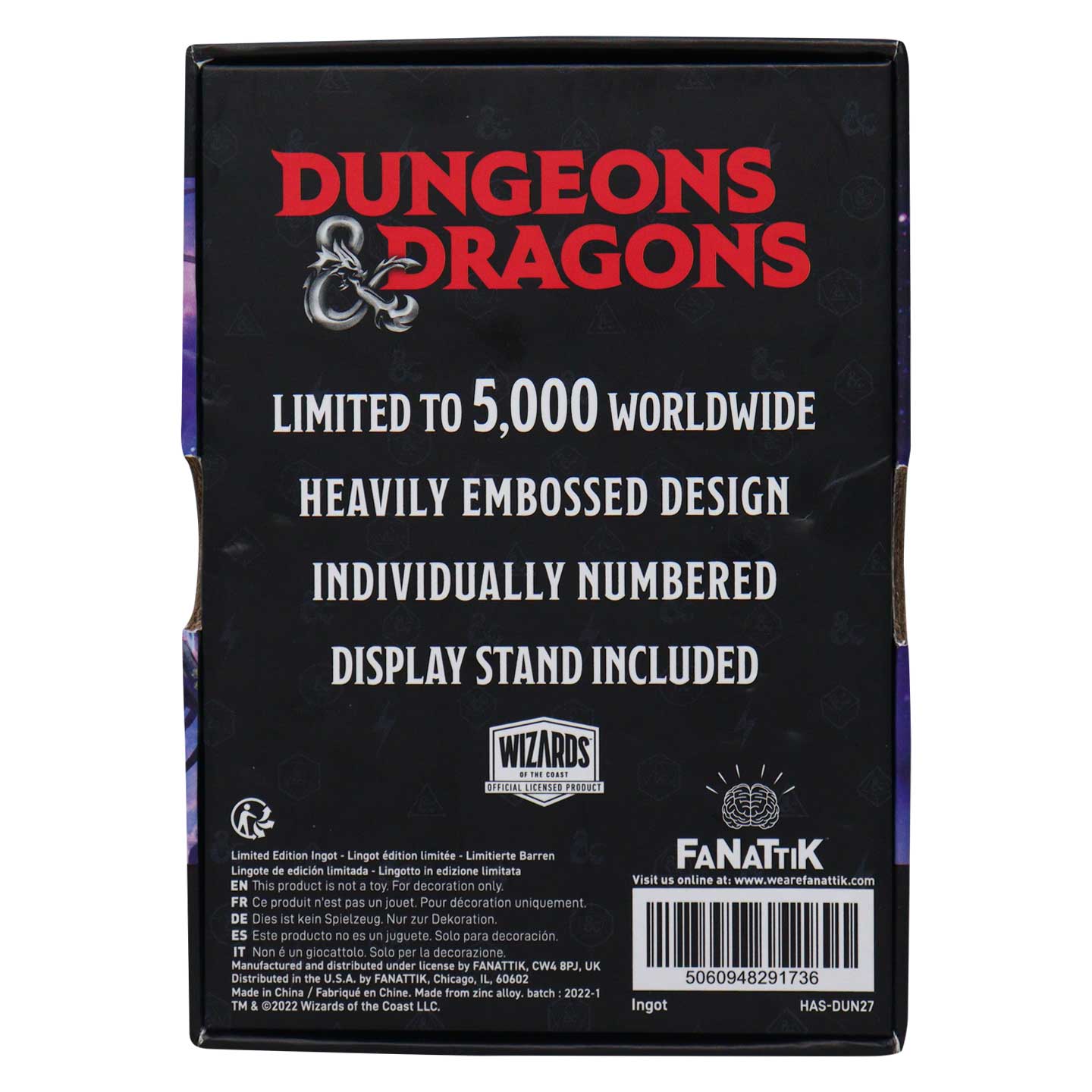Dungeons & Dragons Limited Edition Spelljammer Adventures in Space Ingot presentation box back