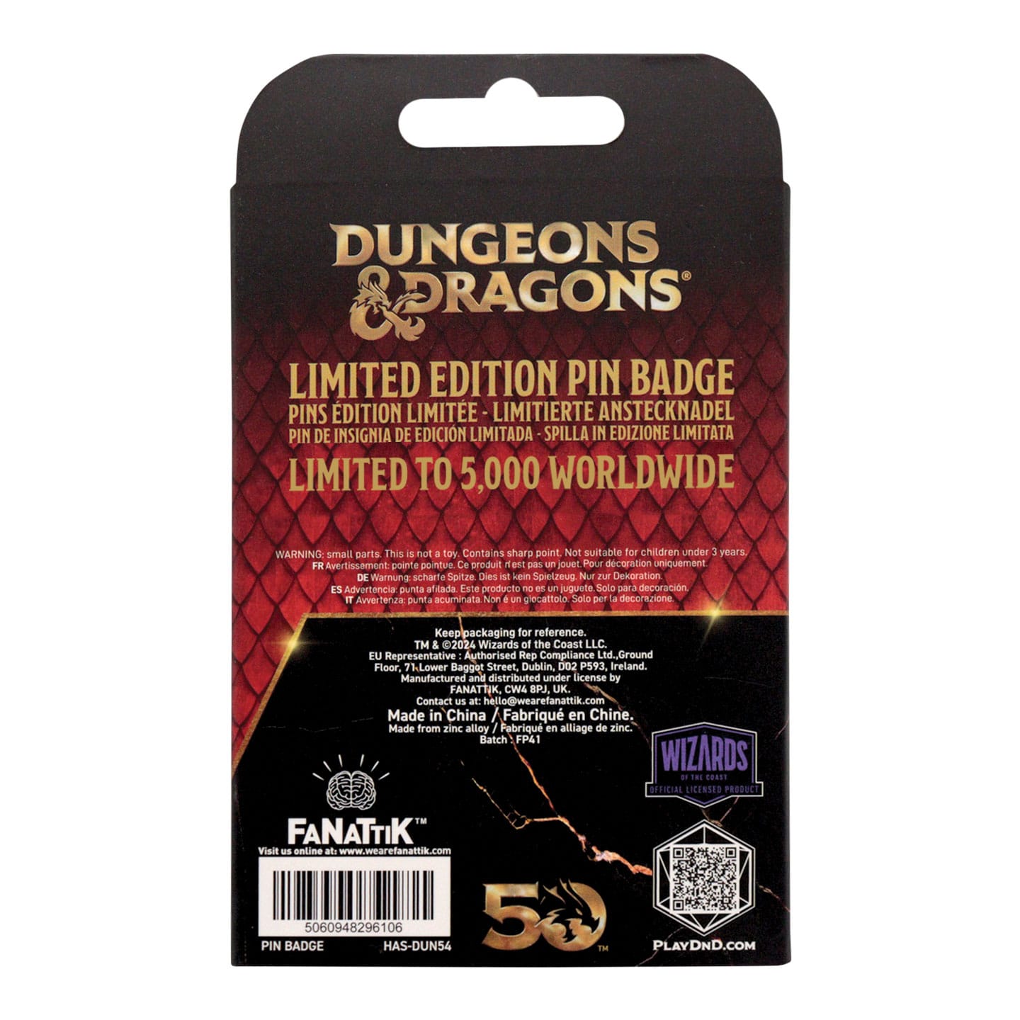 Dungeons & Dragons Gold Coloured Alignment Spinner Pin Badge presentation box back