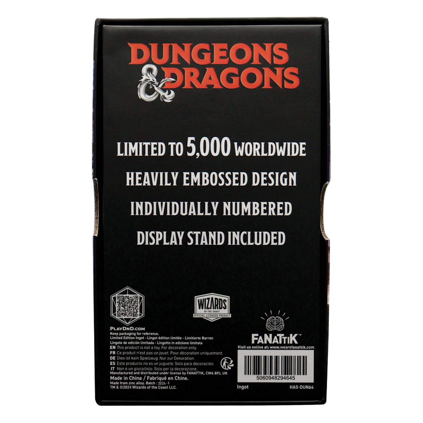 Dungeons & Dragons Book of Many Things Limited Edition Ingot presentation box back