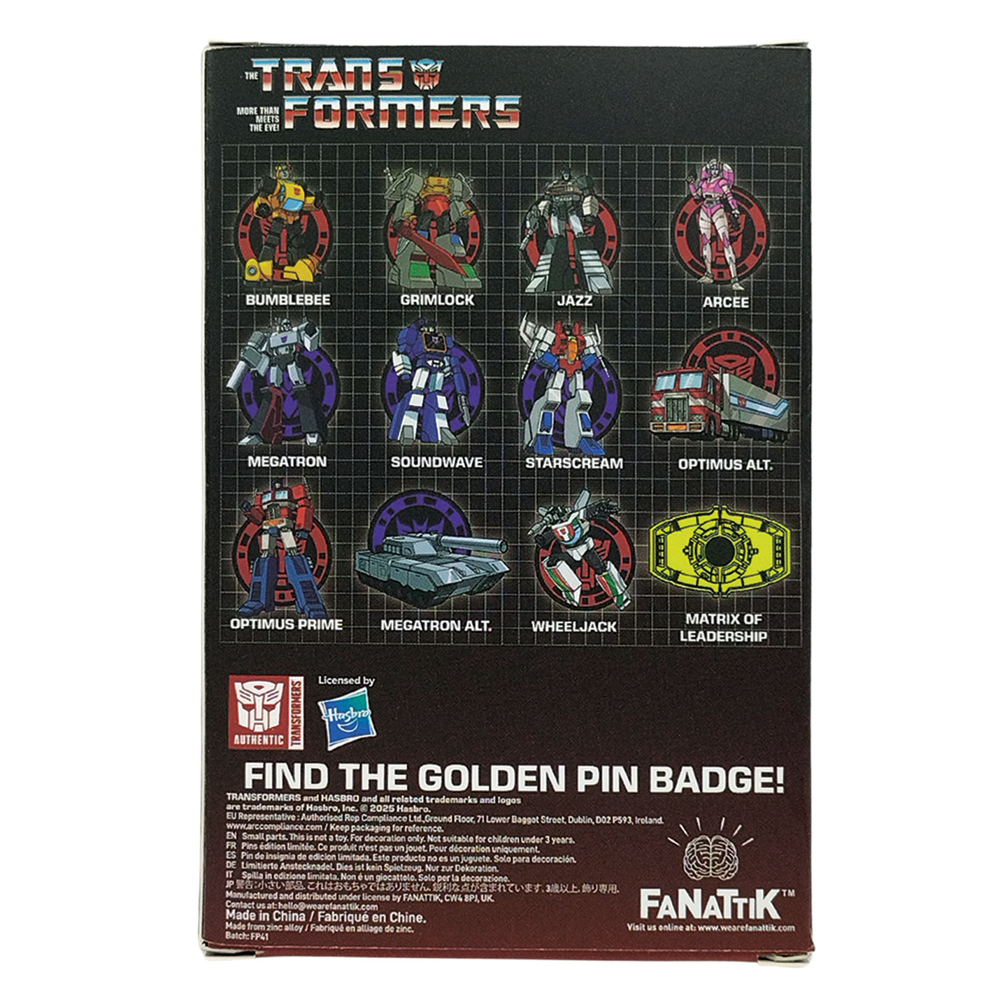 Transformers Mystery Pin Badges packaging back