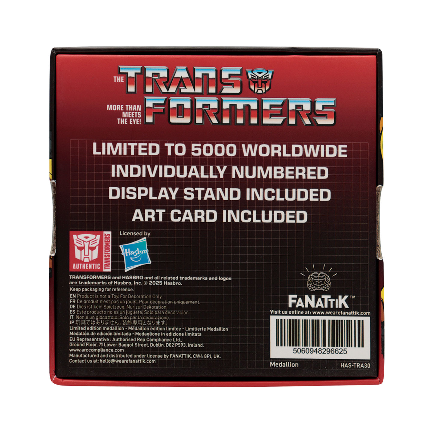 Transformers Limited Edition Bumblebee Medallion presentation box back