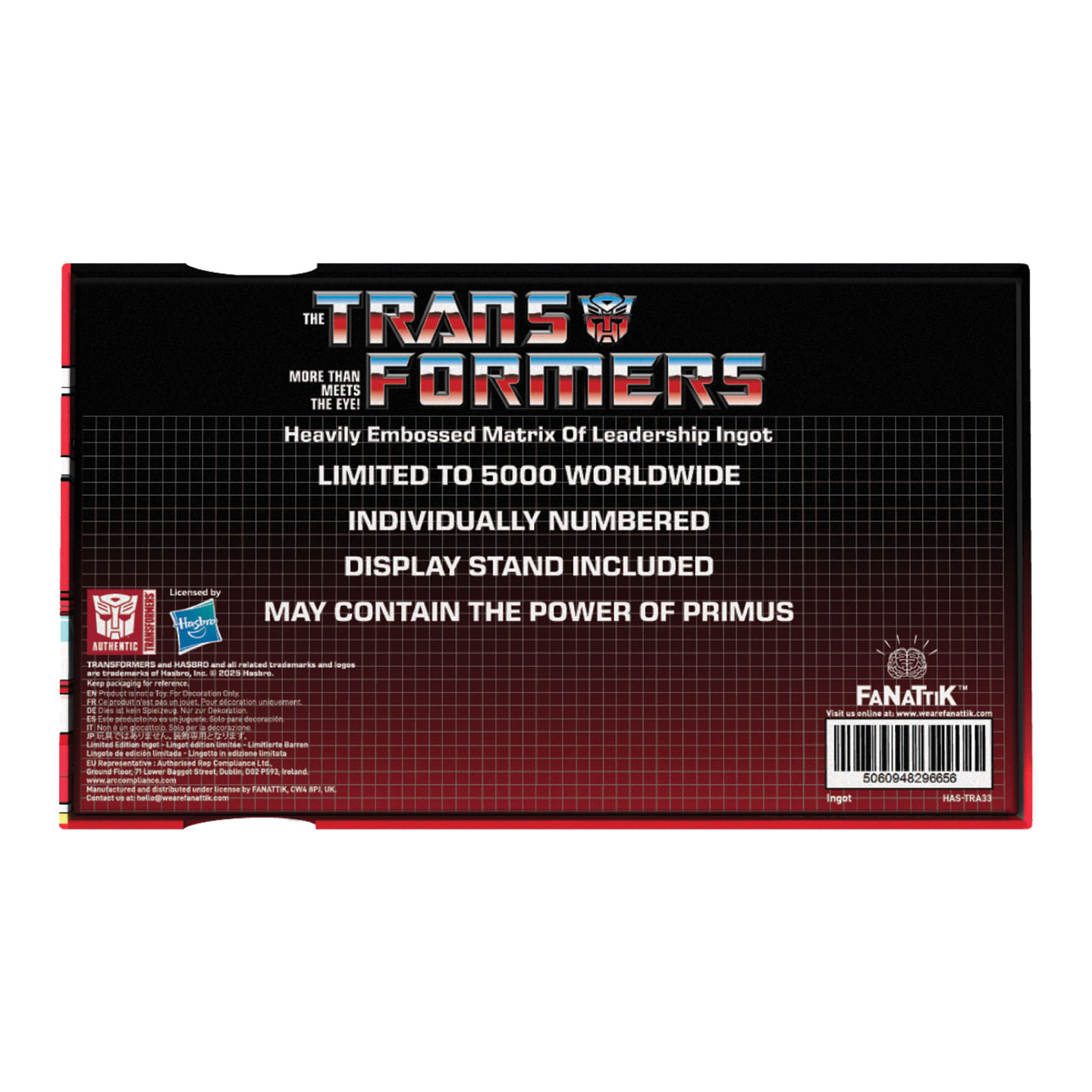 Transformers Matrix of Leadership Metal Replica presentation box back