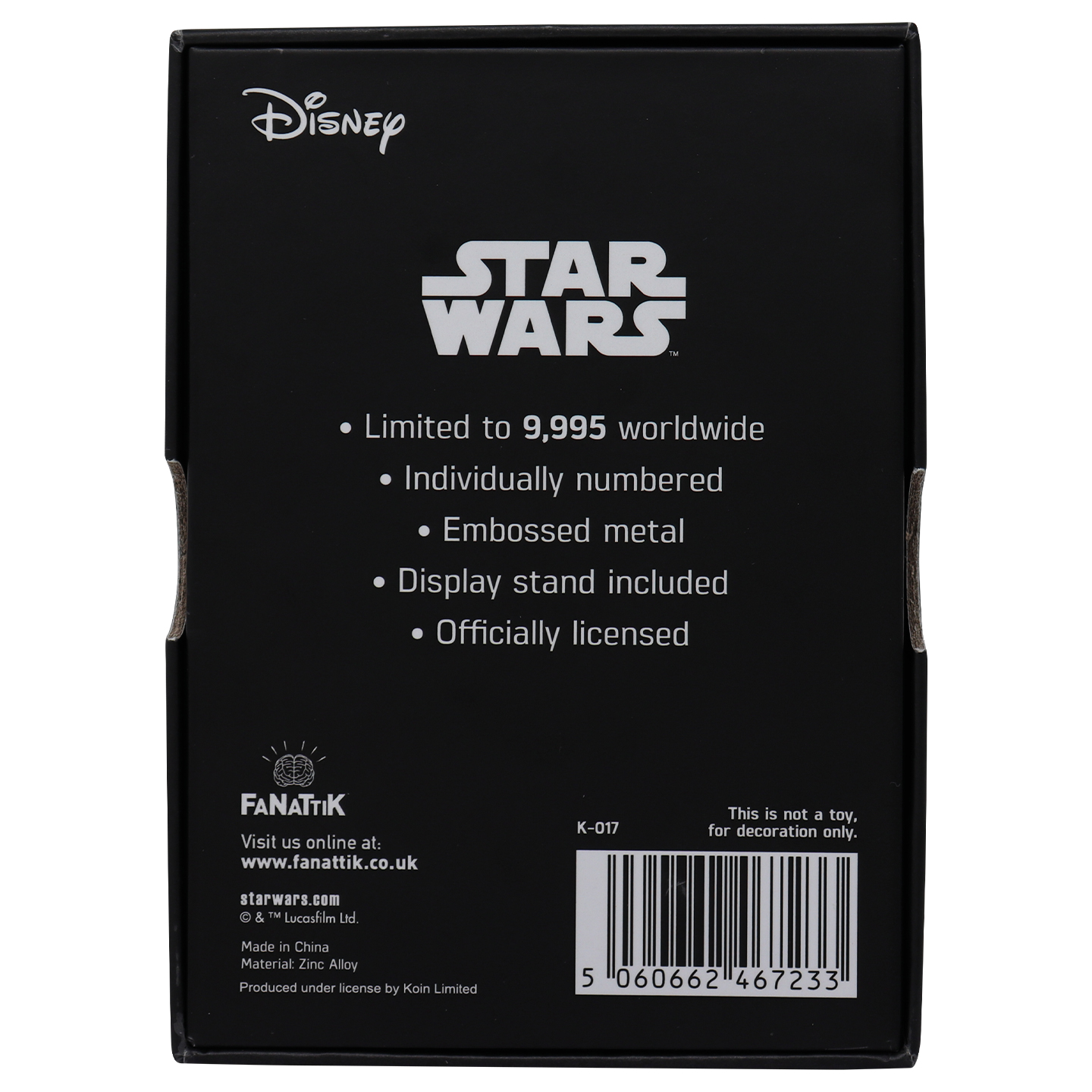 Star Wars Limited Edition Jabba the Hut Ingot presentation box back