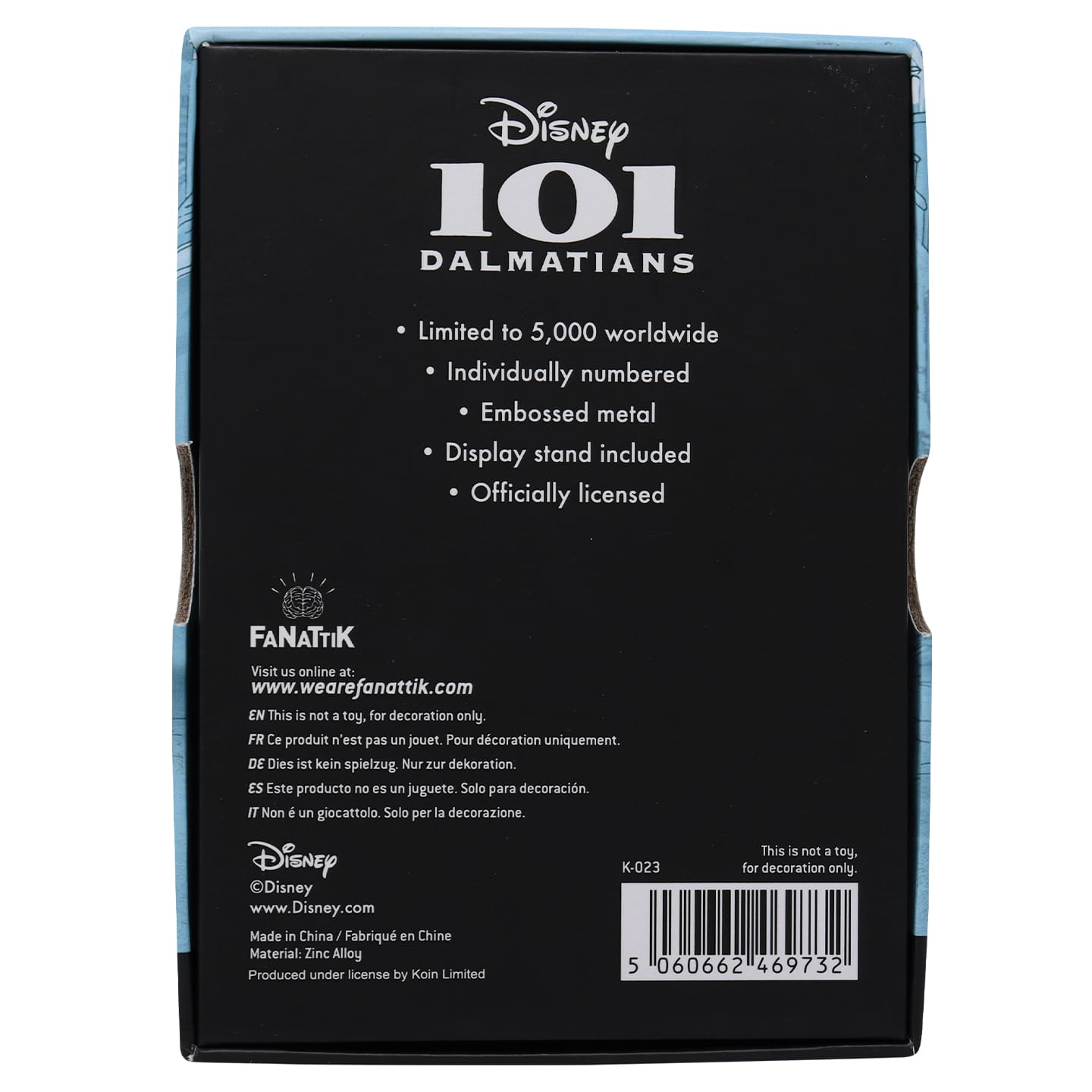 Disney Limited Edition 101 Dalmatians Ingot presentation box back