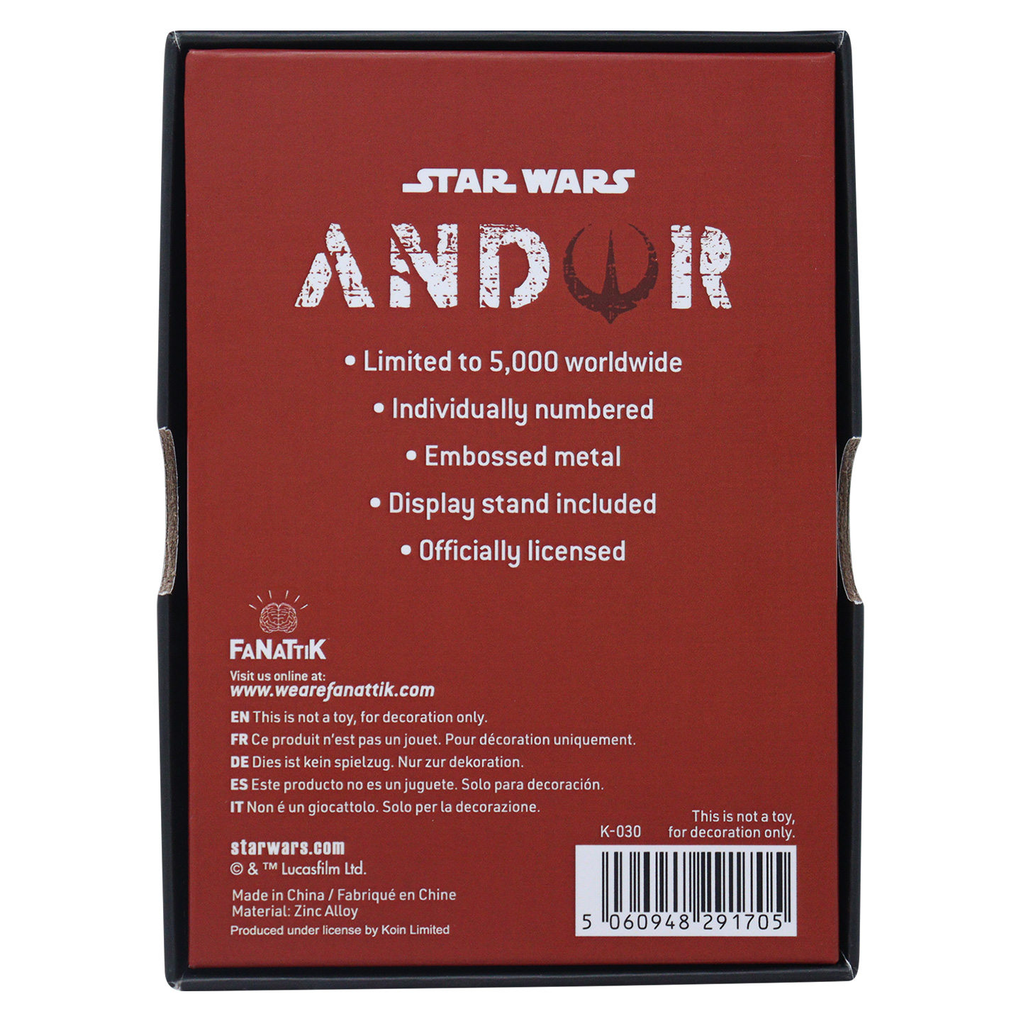 Star Wars Limited Edition Andor Ingot presentation box back