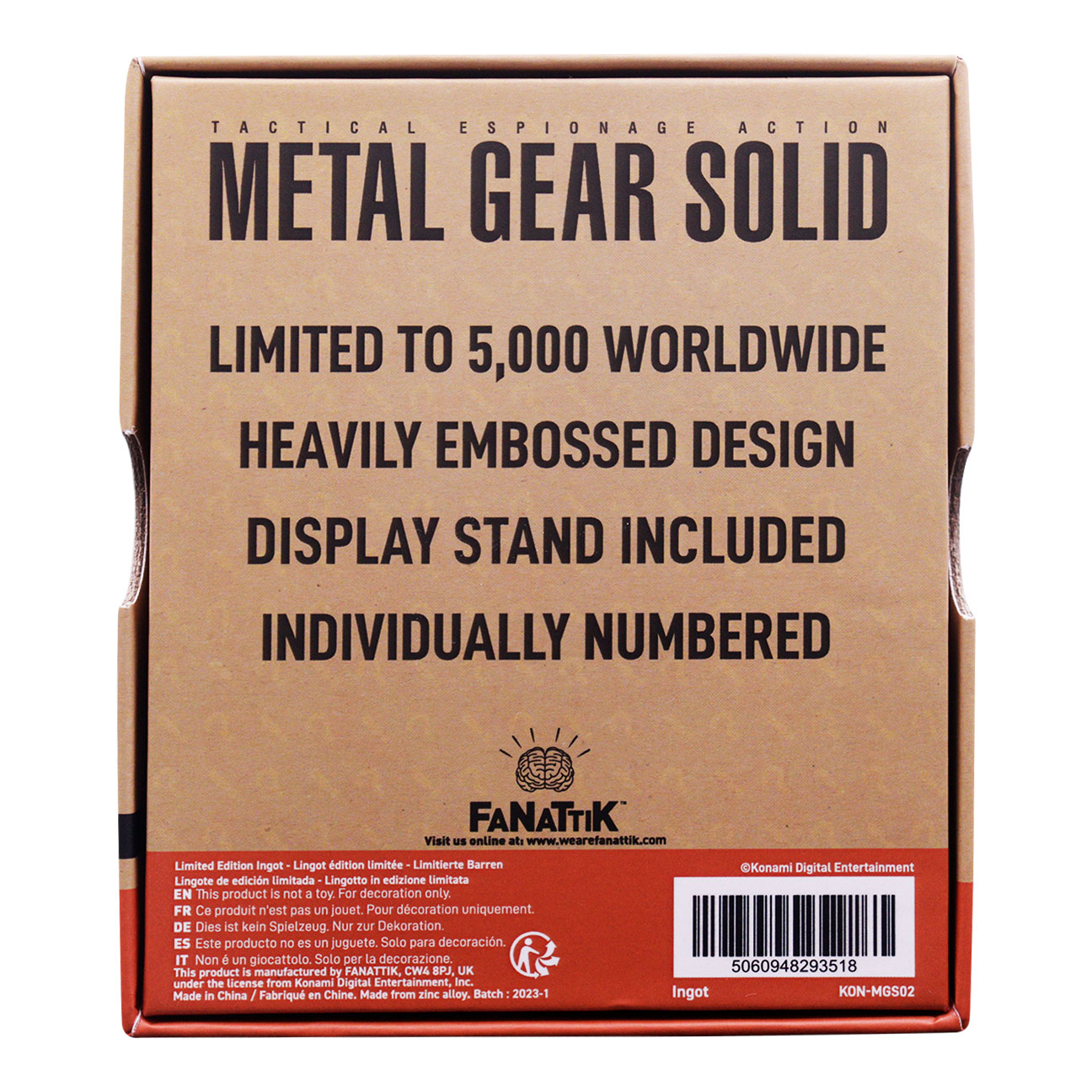 Metal Gear Solid FOXHOUND Insignia Limited Edition Ingot packaging back