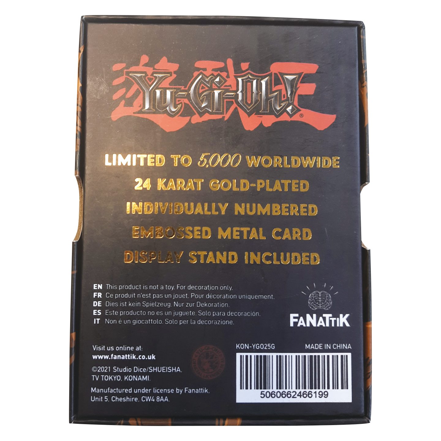 Yu-Gi-Oh! Limited Edition 24k Gold Plated Black Luster Soldier Metal Card back view