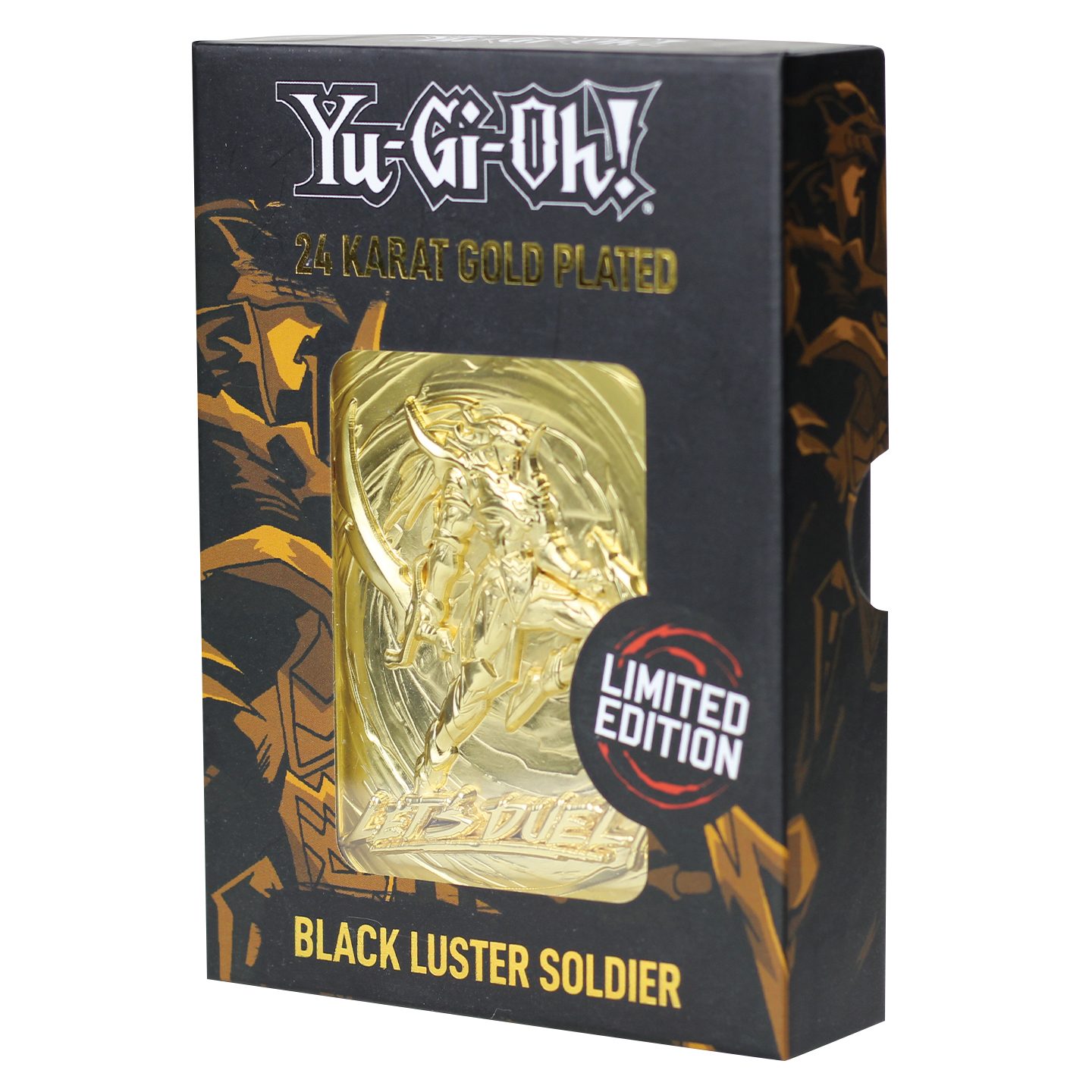 Yu-Gi-Oh! Limited Edition 24k Gold Plated Black Luster Soldier Metal Card angled view