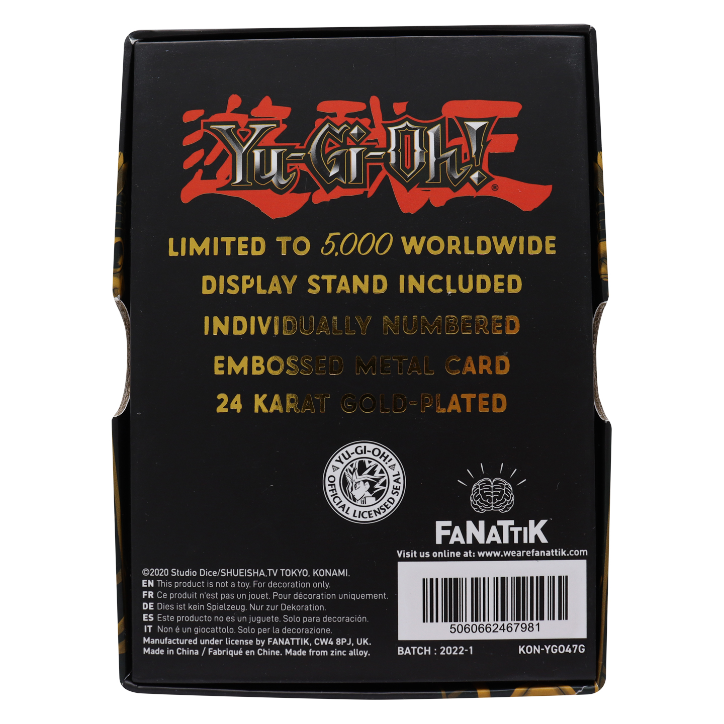 Yu-Gi-Oh! Limited Edition 24k Gold Plated Dark Paladin Metal Card presentation box back
