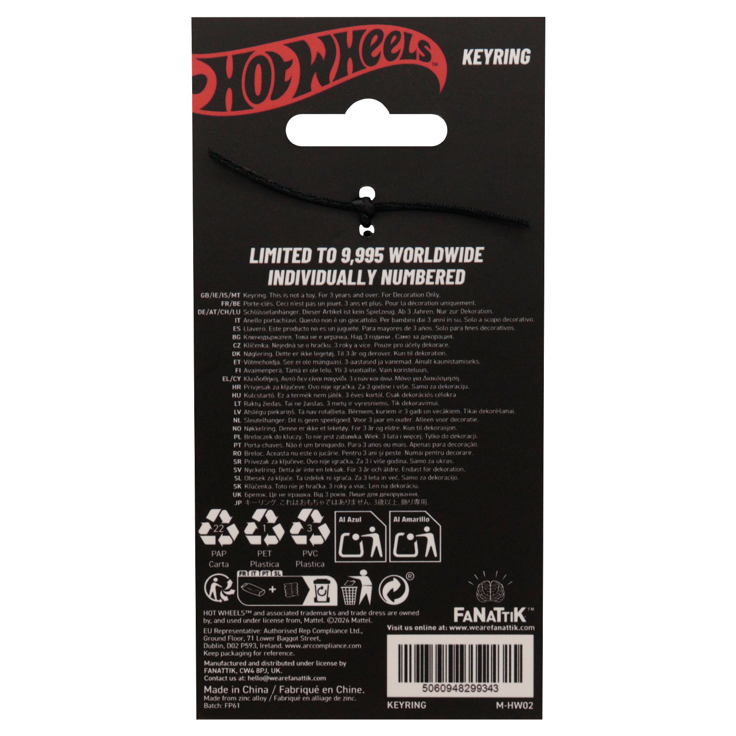 Hot Wheels - Limited Edition Race 'Em Collect 'Em Keyring packaging back