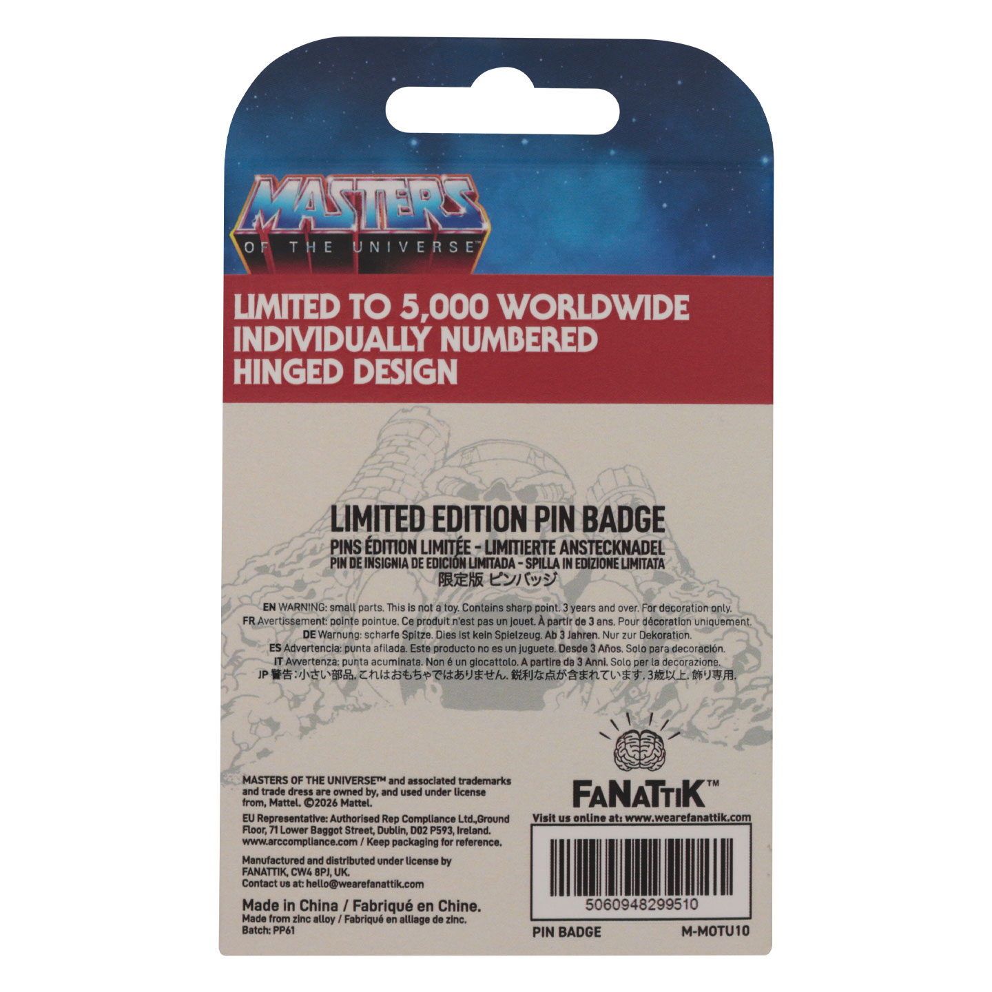 Masters of the Universe - Limited Edition Hinged Castle Grayskull Pin Badge packaging back