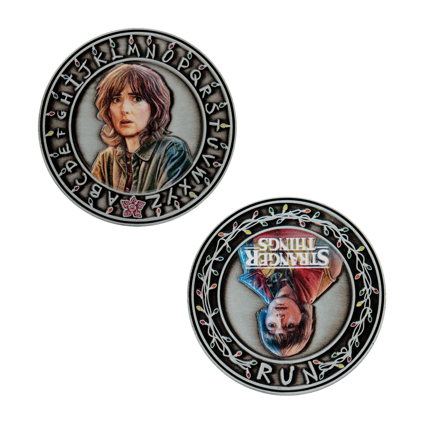 Stranger Things Will and Joyce Coin front and back view