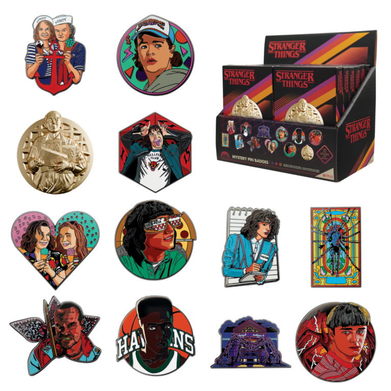 Stranger Things Mystery Pin Badges with packaging