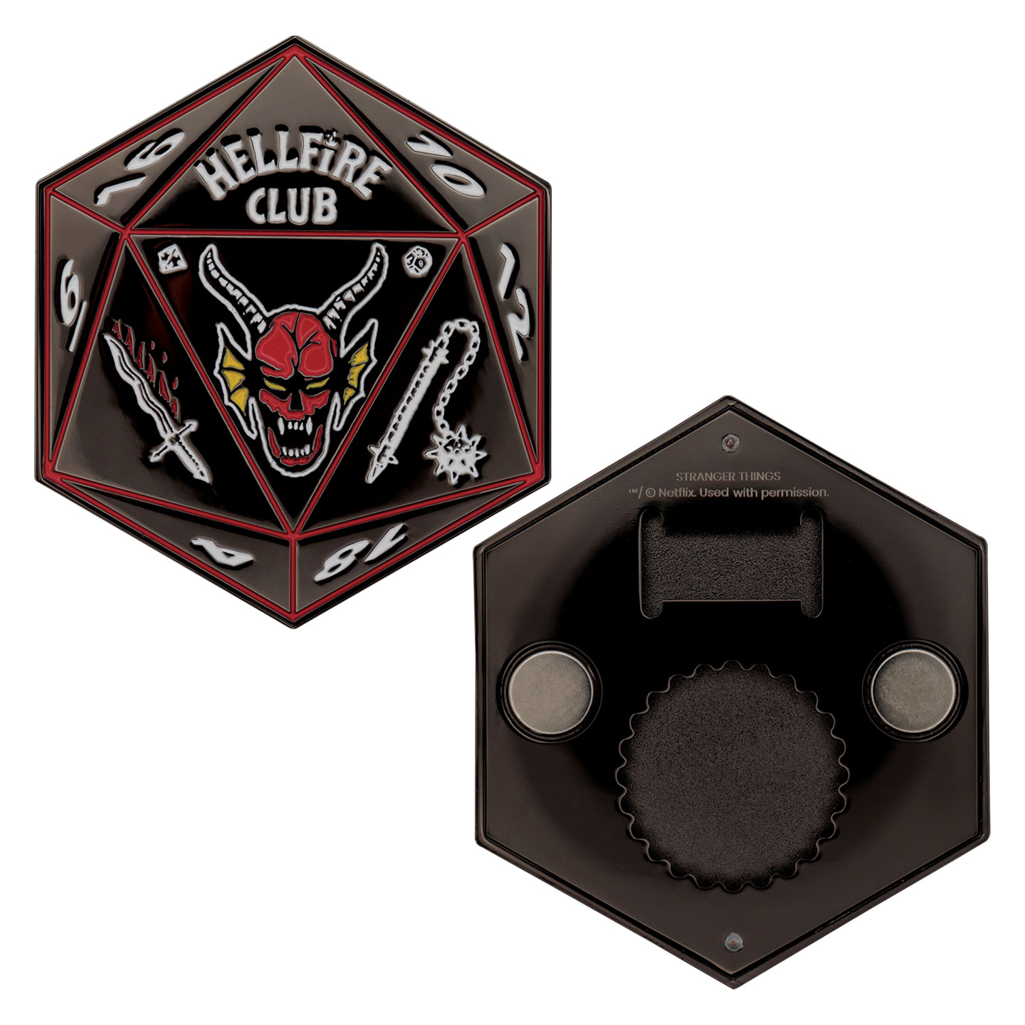 Stranger Things Hellfire Club Bottle Opener front and back view