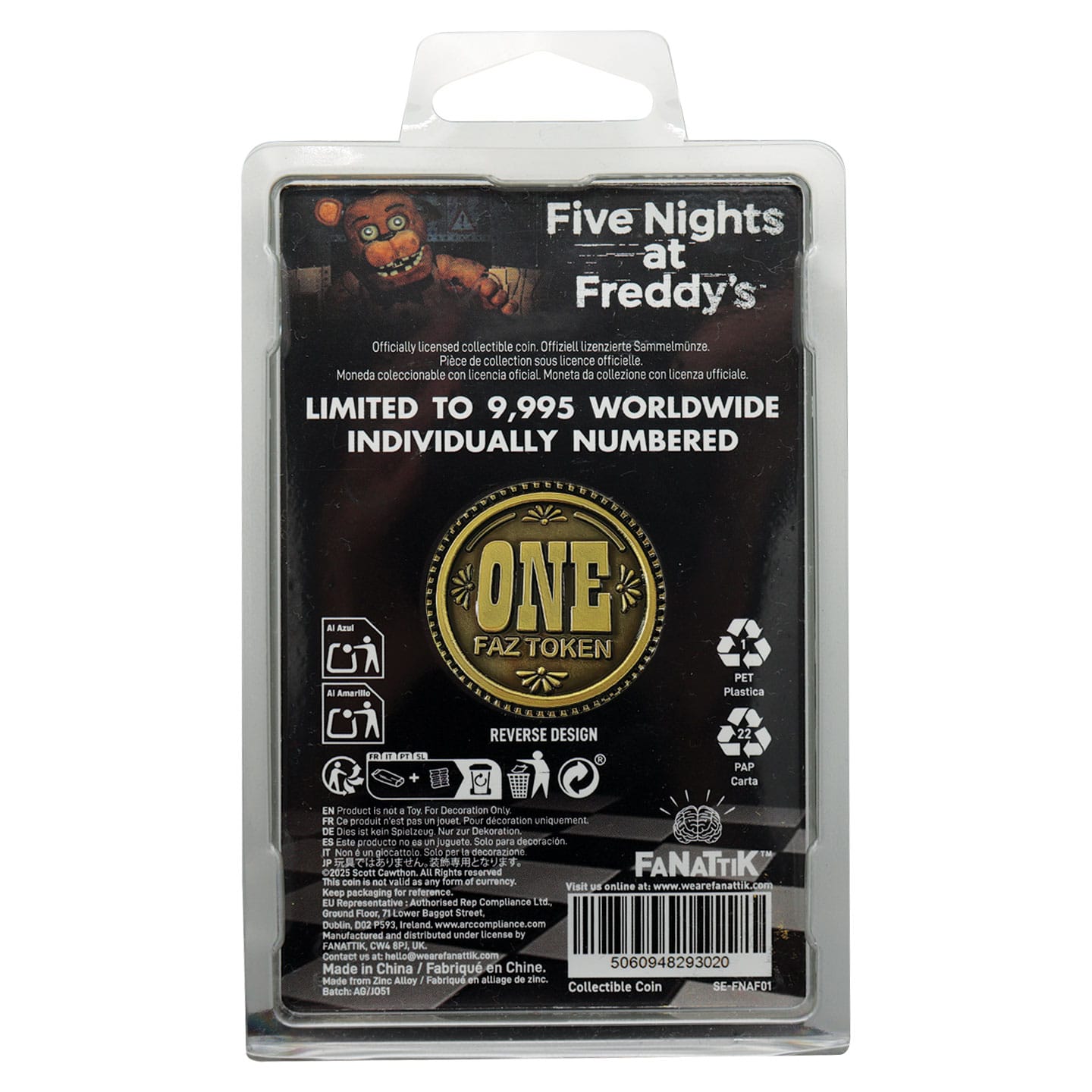 Five Nights at Freddy's One Faz Token Coin packaging back