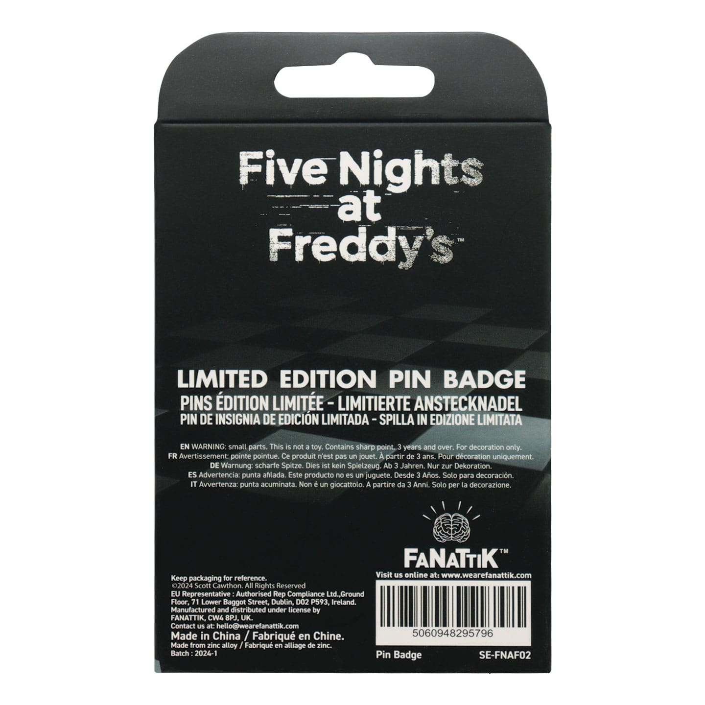Five Nights at Freddy's Fazbear Entertainment Pin Badge presentation box back
