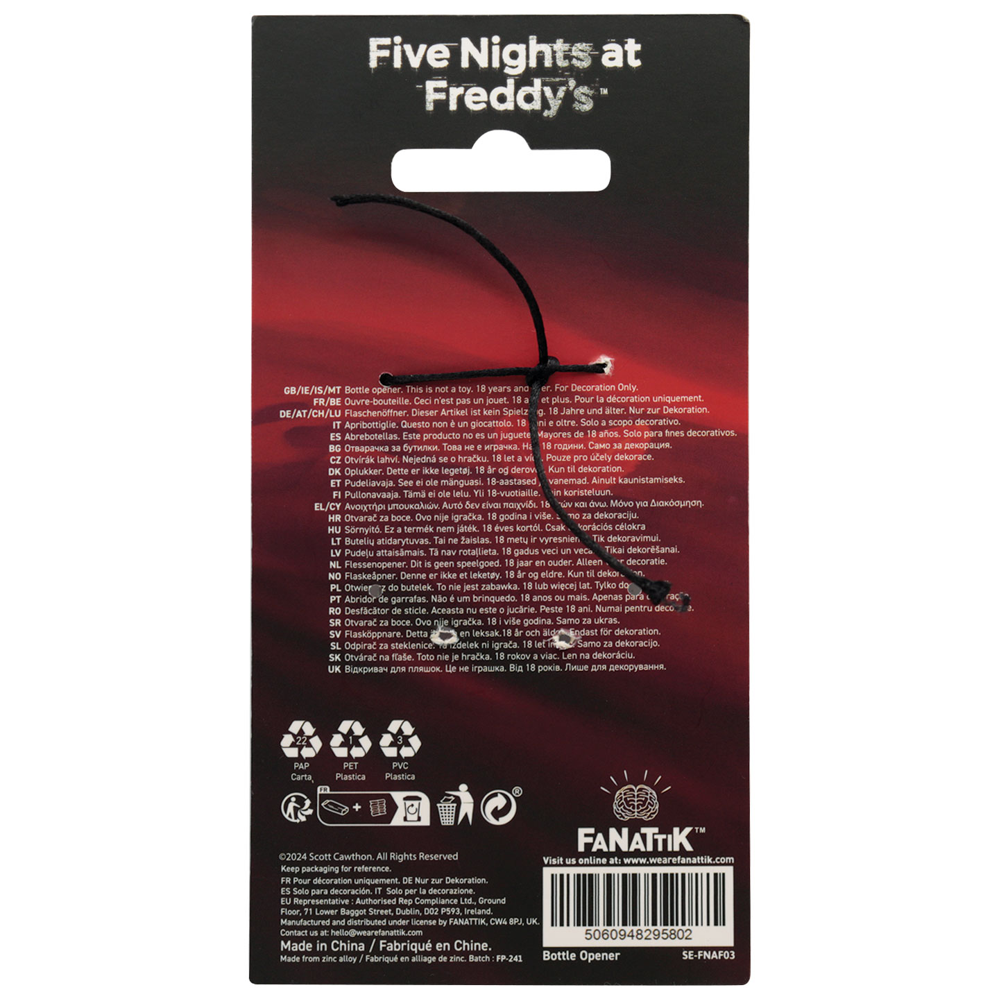 Five Nights at Freddy's Bottle Opener packaging back