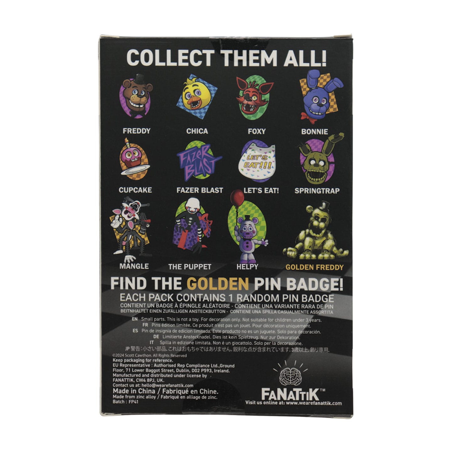 Five Nights at Freddy's Mystery Pin Badges packaging back
