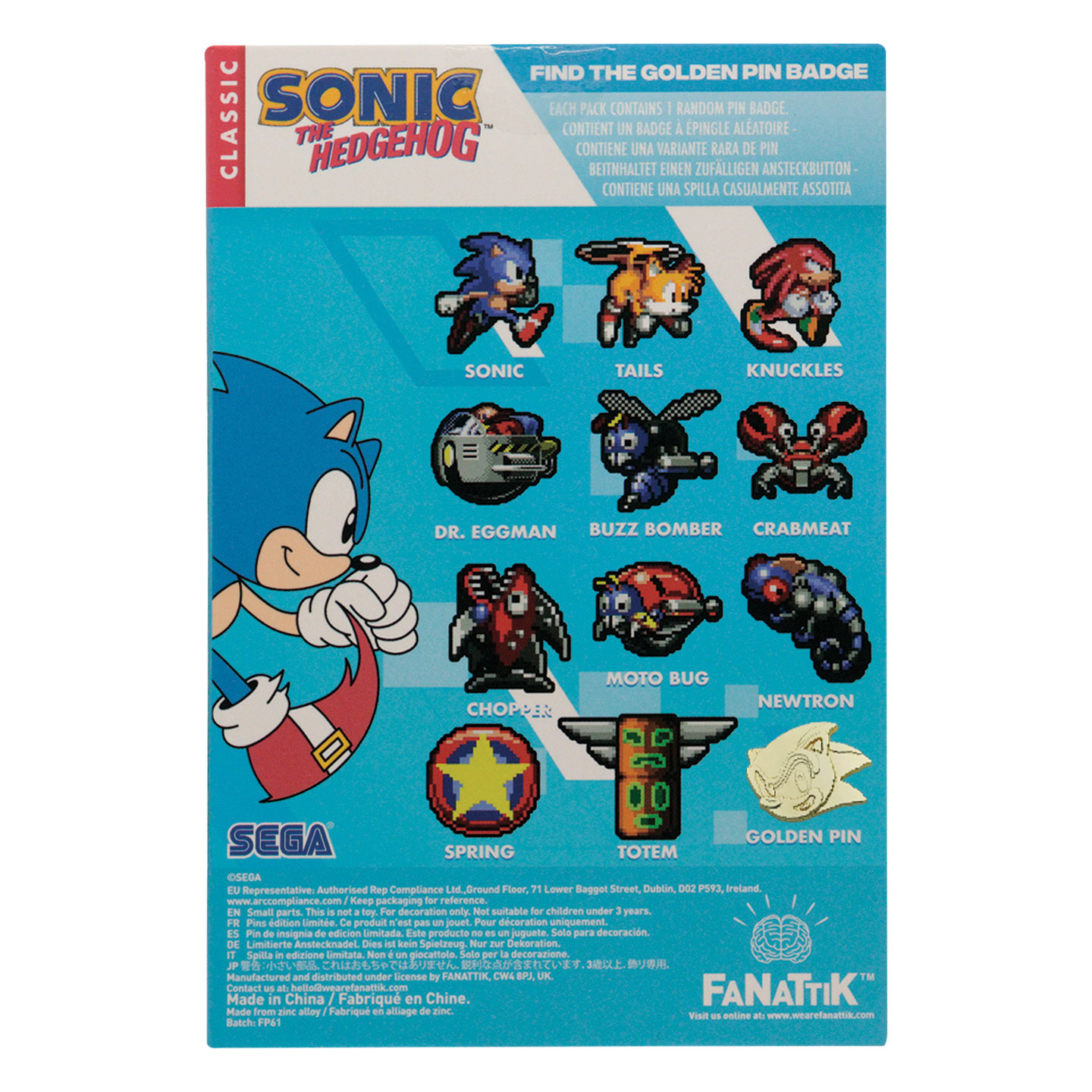 Sonic The Hedgehog Mystery Pin Badges packaging back