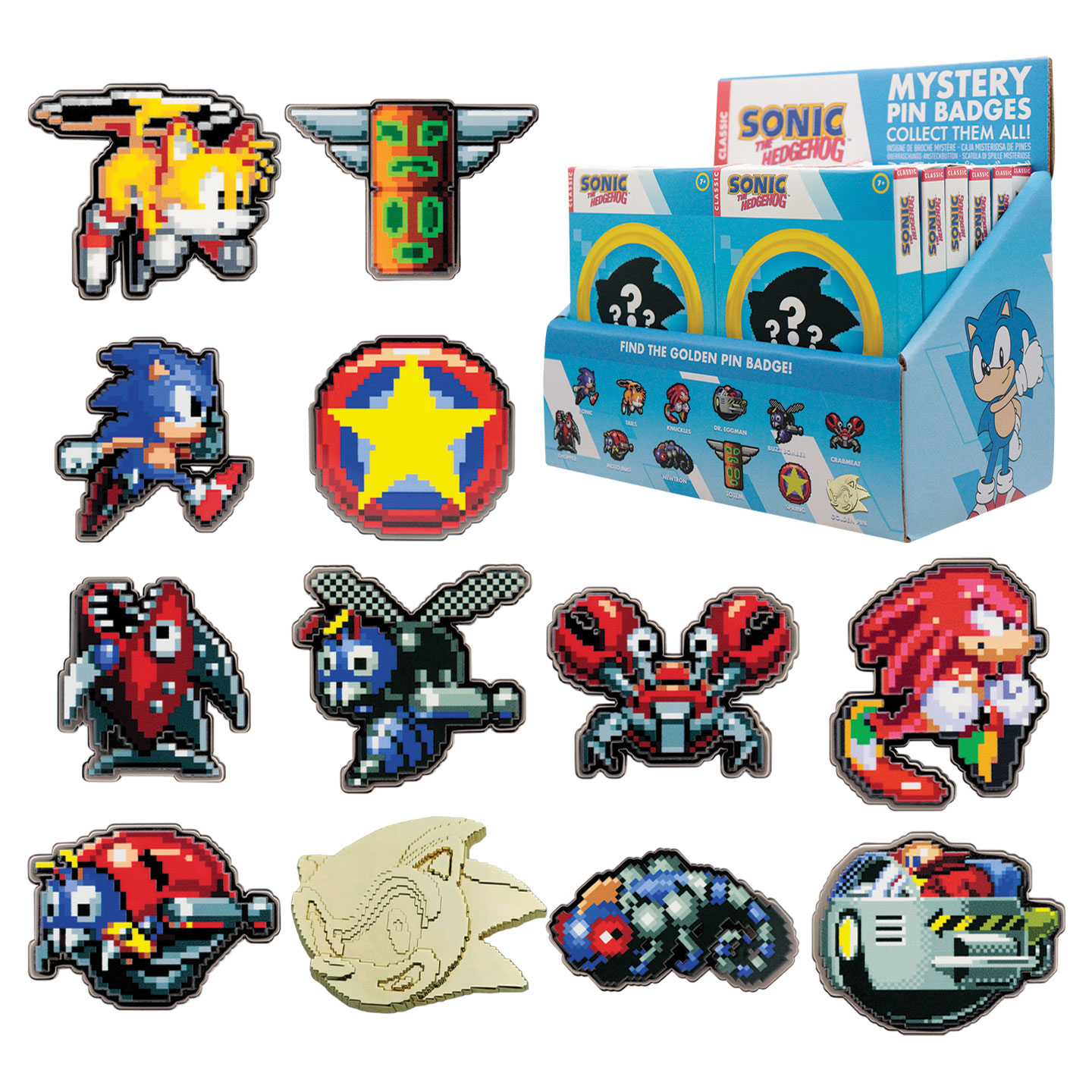 Sonic The Hedgehog Mystery Pin Badges with packaging