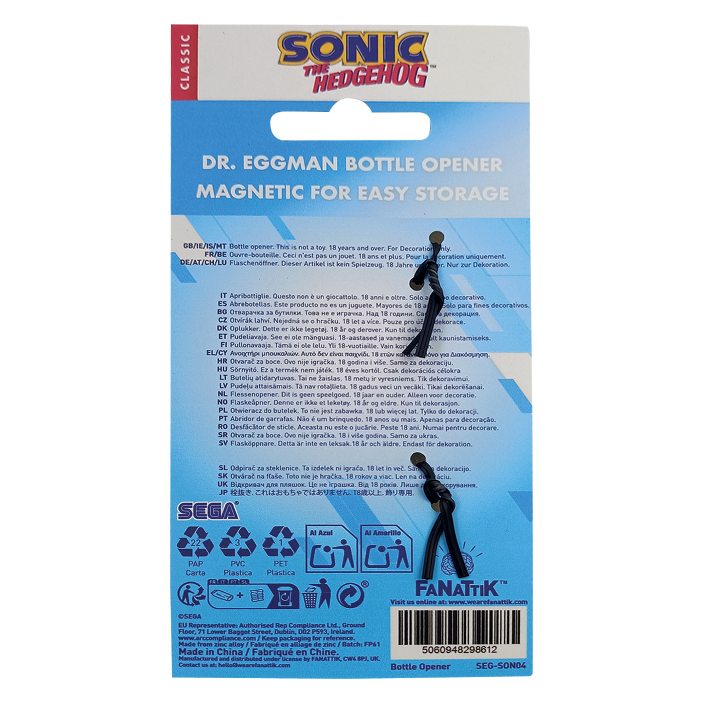 Sonic The Hedgehog Dr. Eggman Bottle Opener packaging back