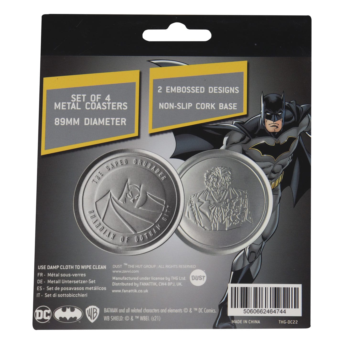 DC Comics Batman Set of 4 Embossed Metal Coasters packaging back