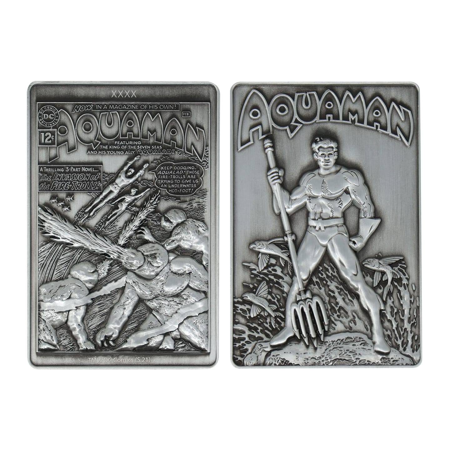 DC Comics Limited Edition Aquaman Ingot front and back view