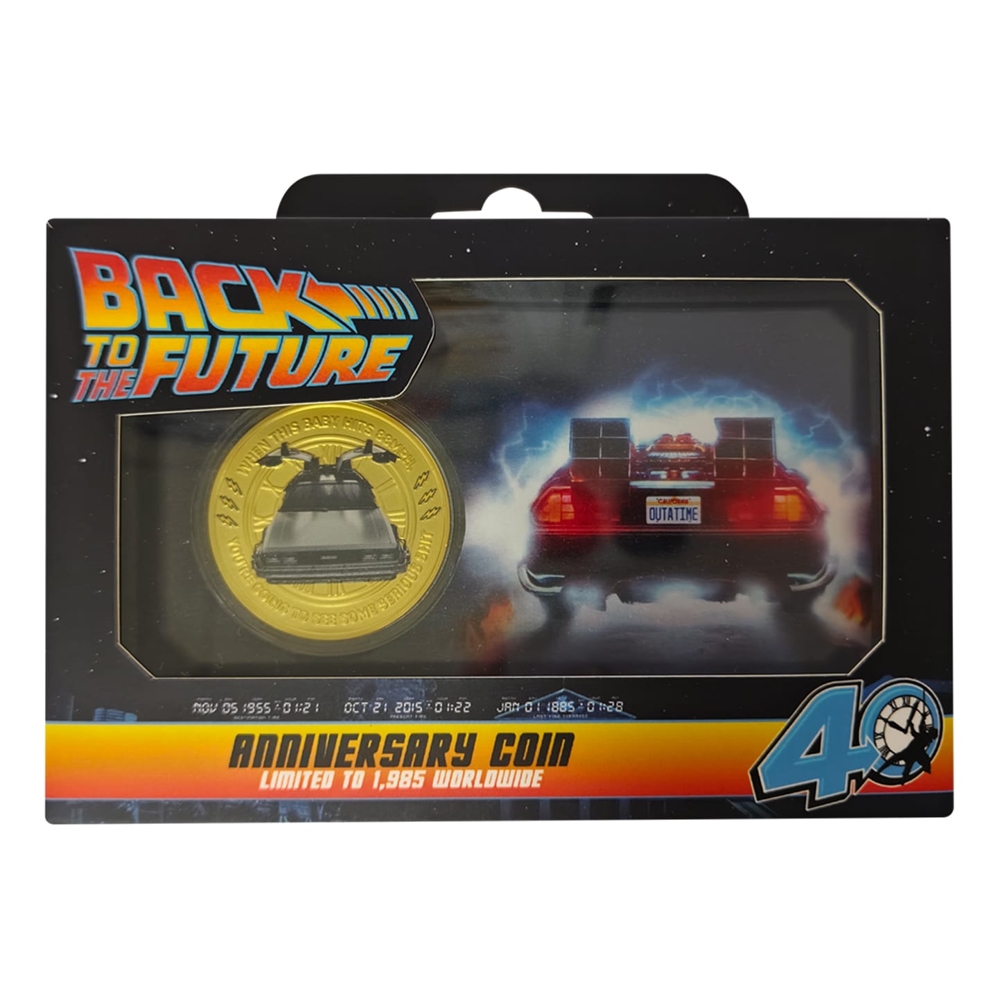 Back to the Future Limited Edition 40th Anniversary Presentation Coin packaging front