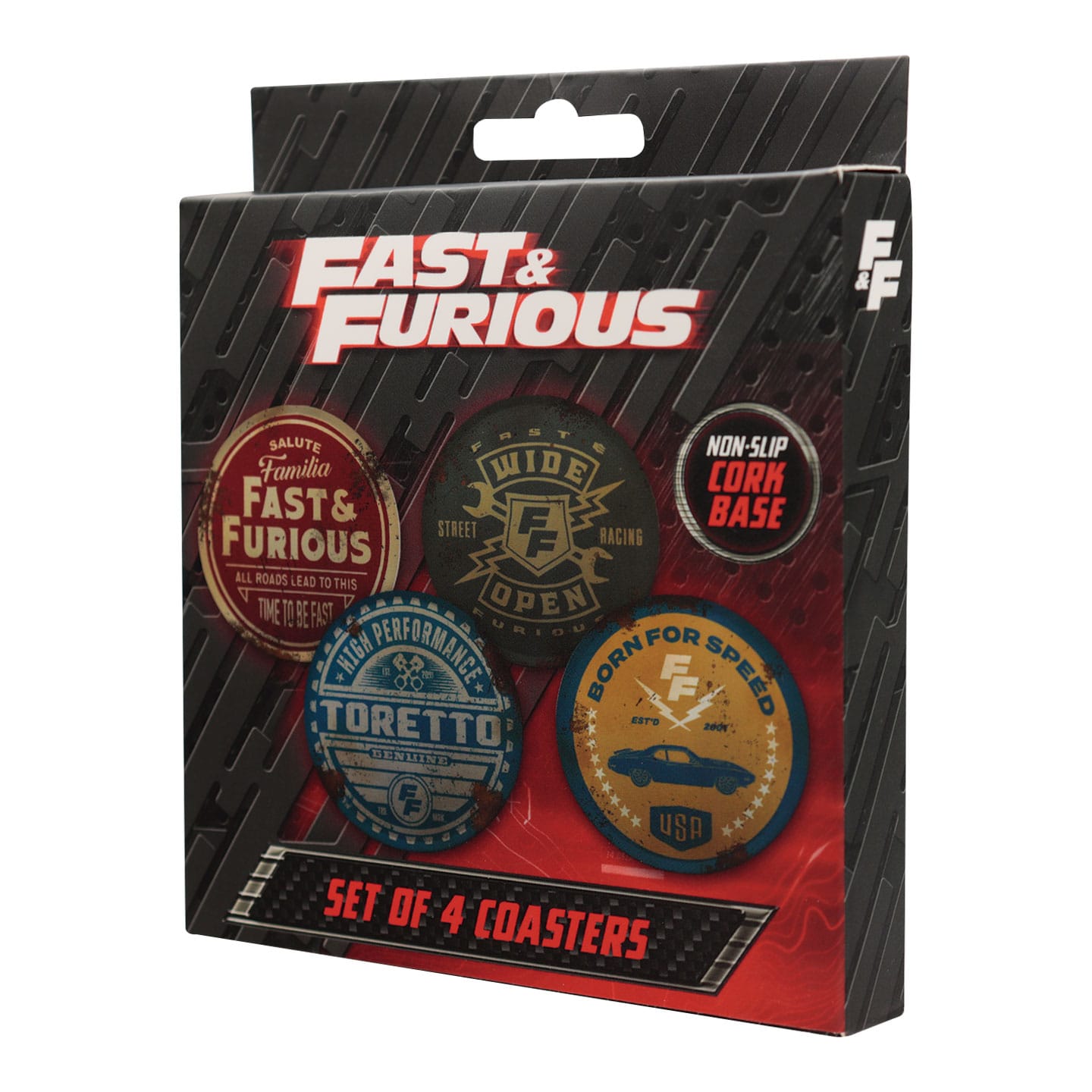 Fast & Furious Set of 4 Vintage Style Printed Metal Coasters angled view