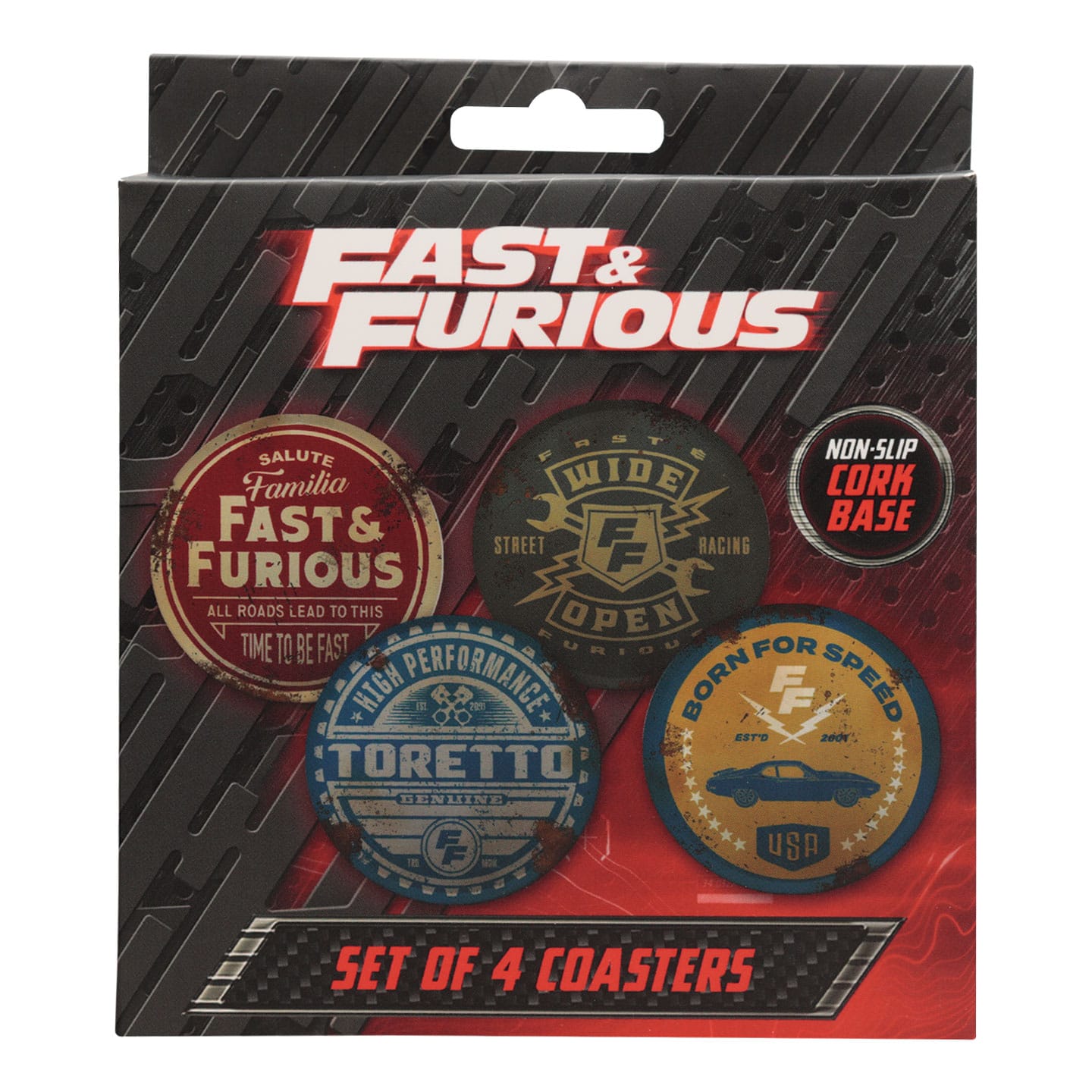Fast & Furious Set of 4 Vintage Style Printed Metal Coasters presentation box front