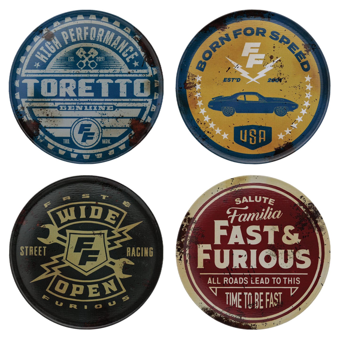 Fast & Furious Set of 4 Vintage Style Printed Metal Coasters