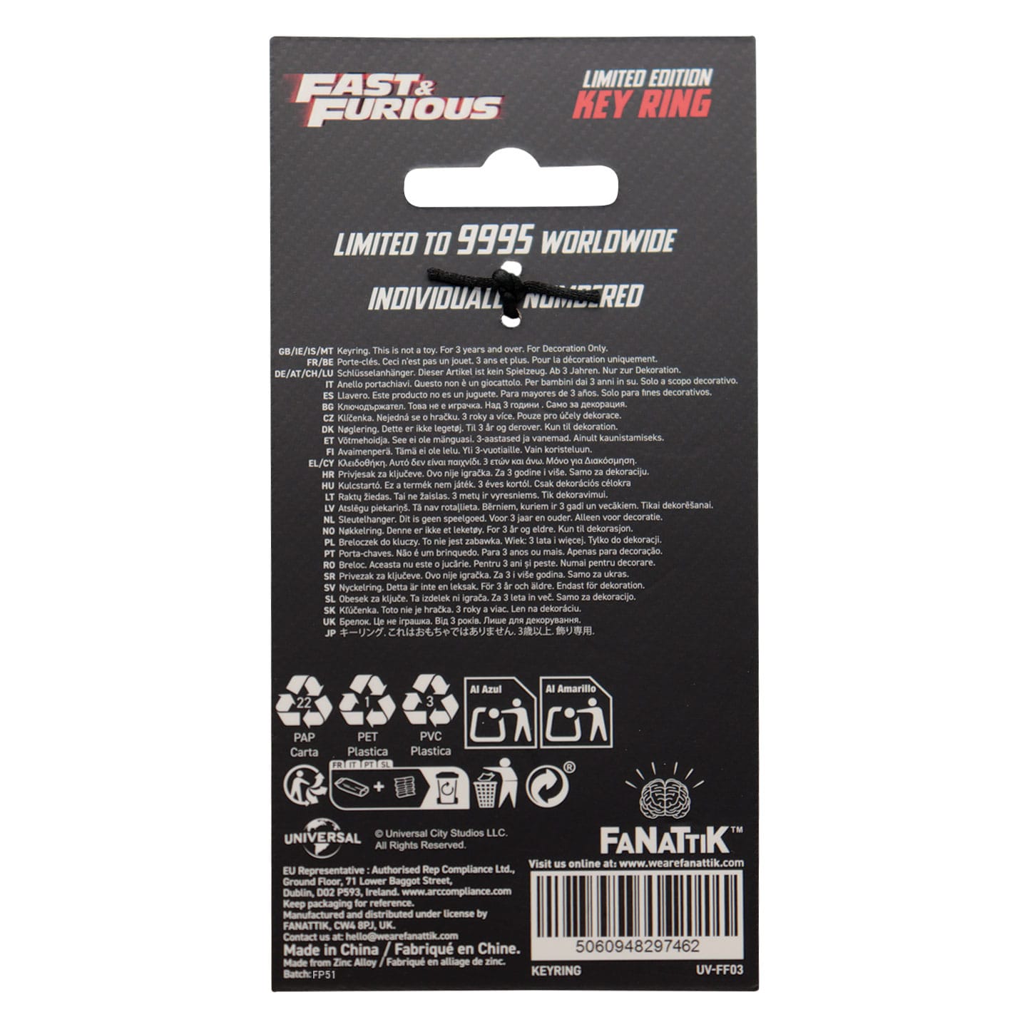 Fast & Furious ‘You Ride You Fight’ Keyring packaging back