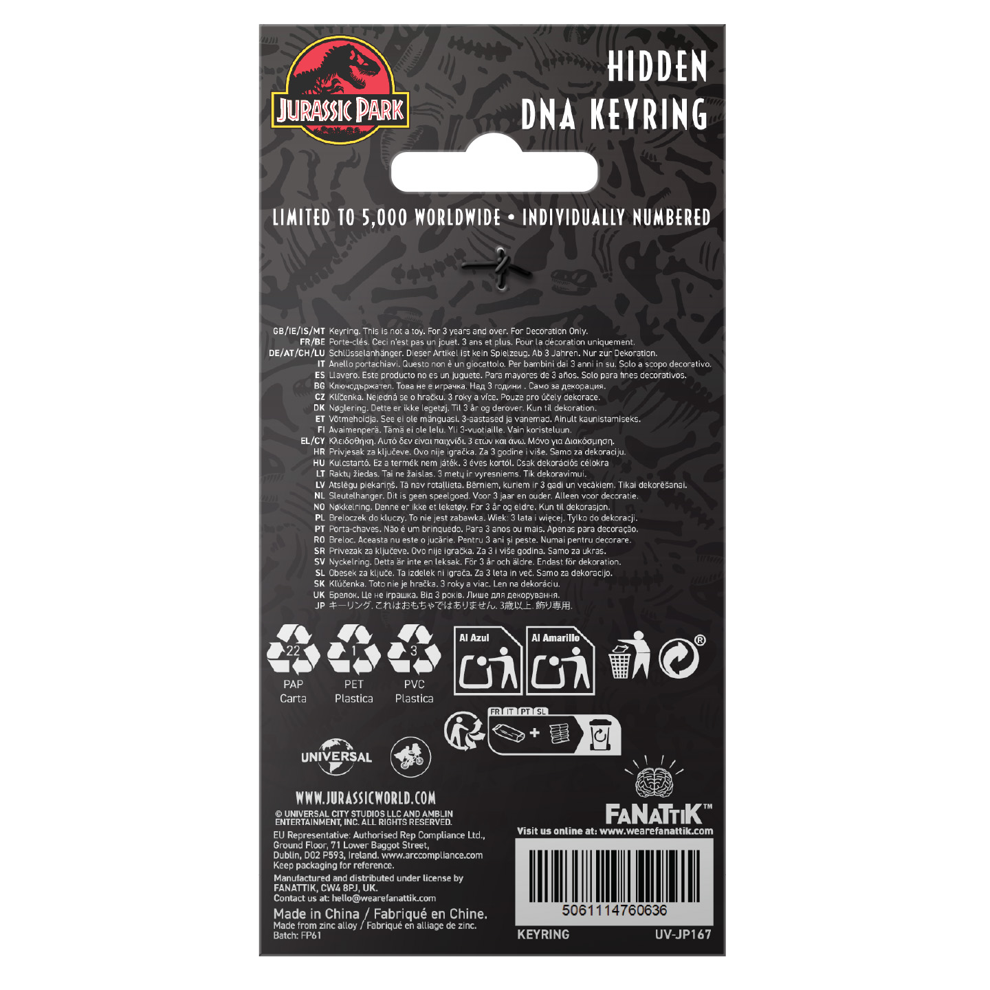 Jurassic Park Limited Edition Sliding Barbasol Can Keyring packaging back