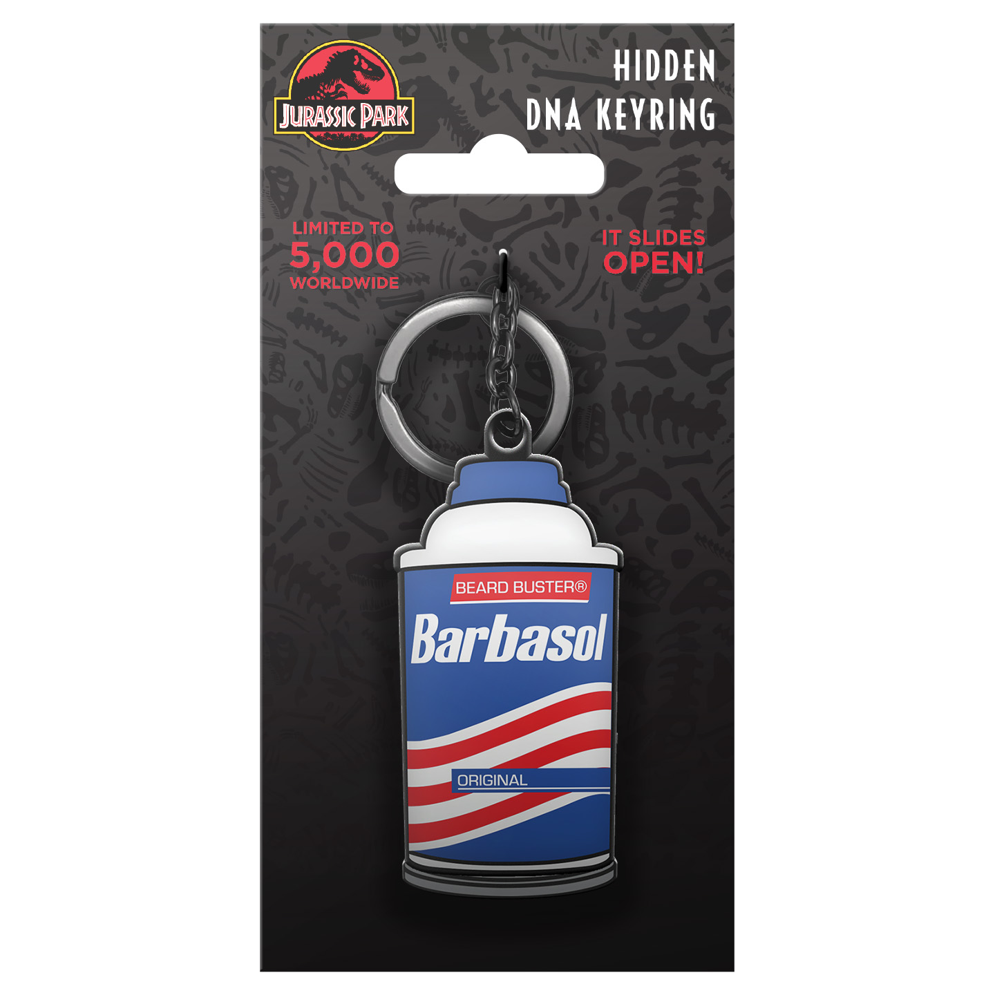Jurassic Park Limited Edition Sliding Barbasol Can Keyring packaging front
