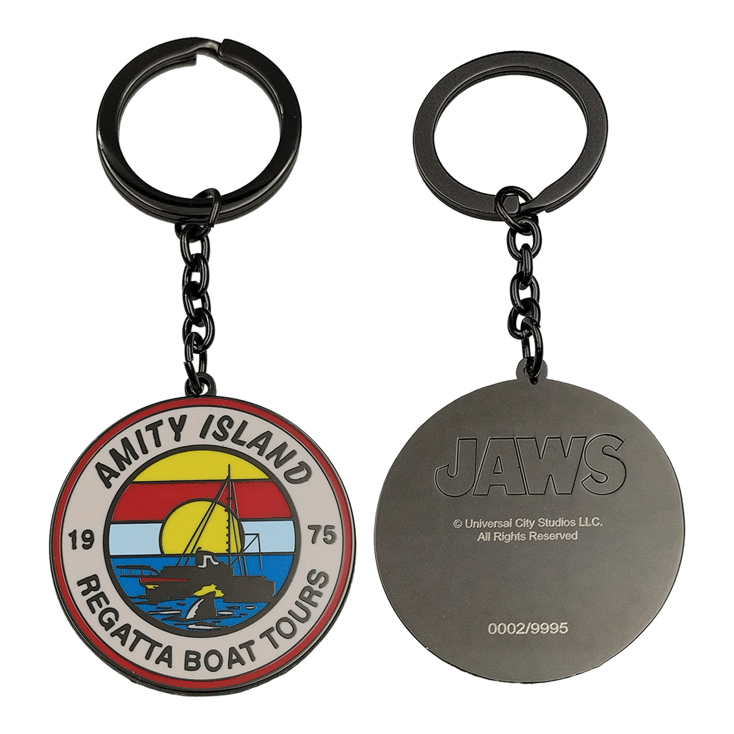 Jaws 50th Anniversary Regatta Boat Tour Keyring front and back view