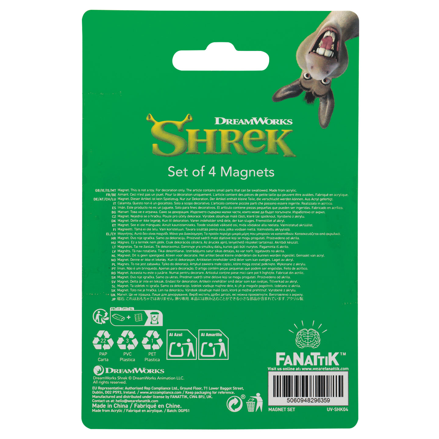 Shrek Set of Four Magnets packaging back
