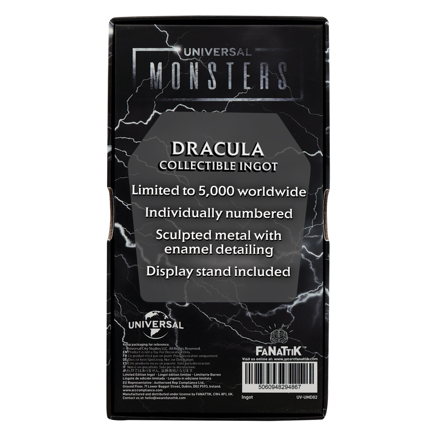 Universal Monsters Dracula Ingot presentation box back