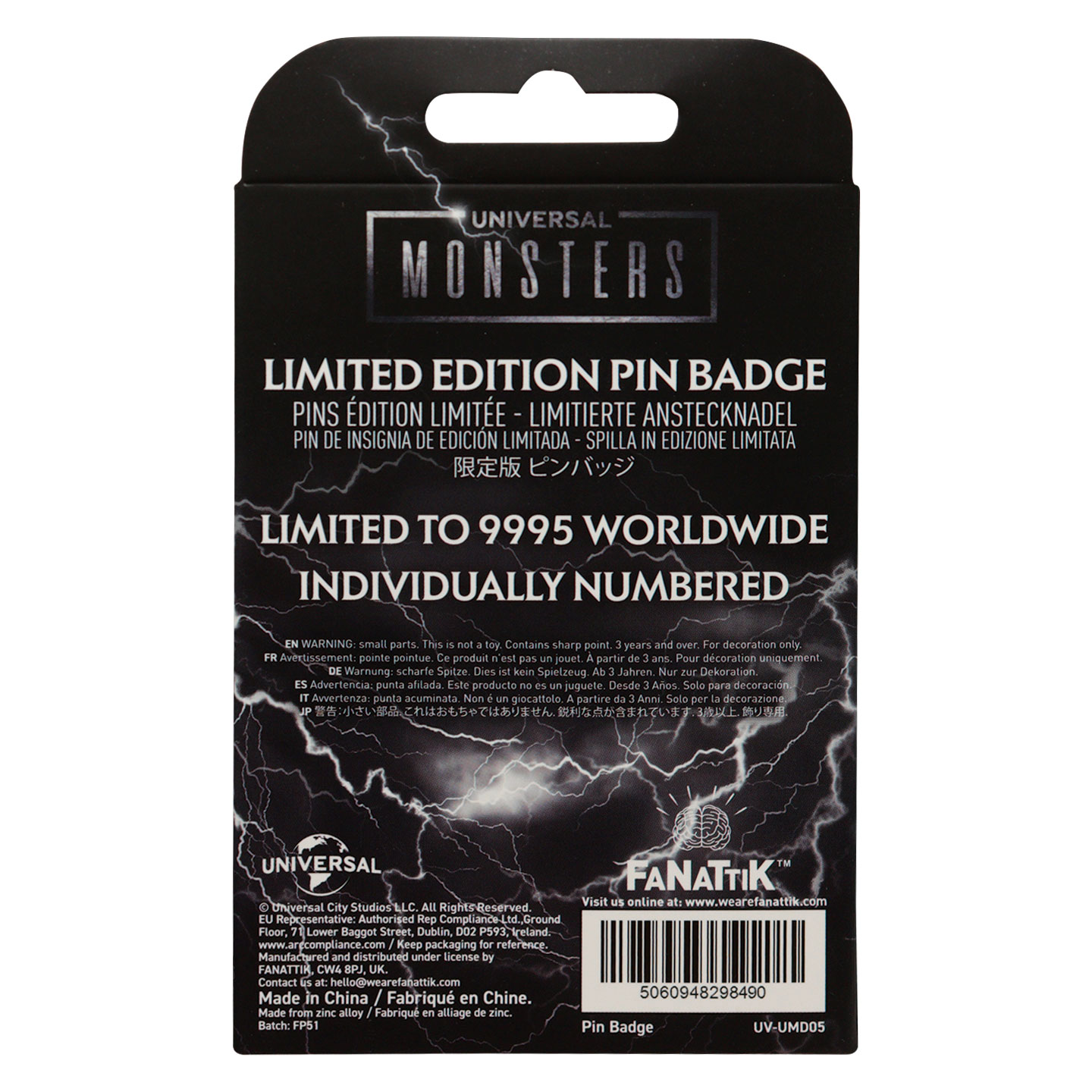 Universal Monsters Limited Edition Pin Badge presentation box back