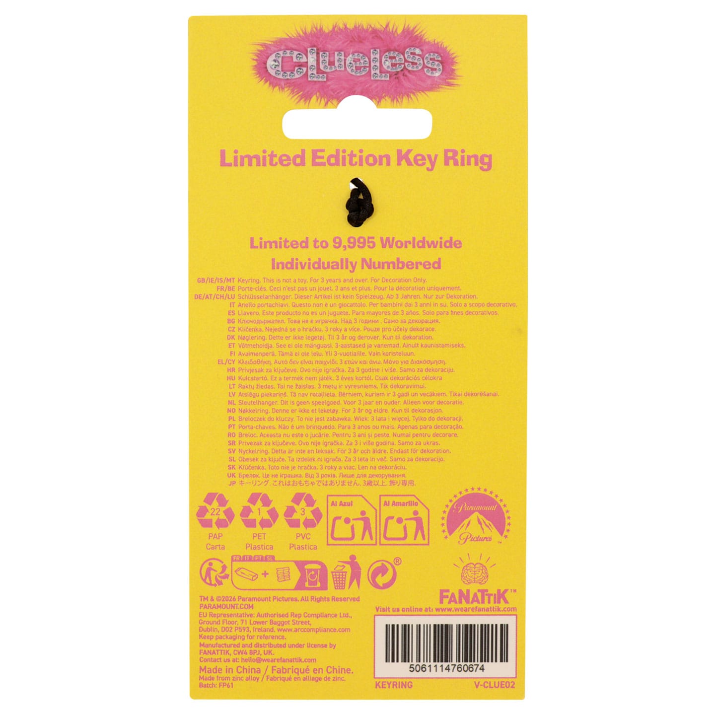 Clueless - Limited Edition License Plate Keyring packaging back