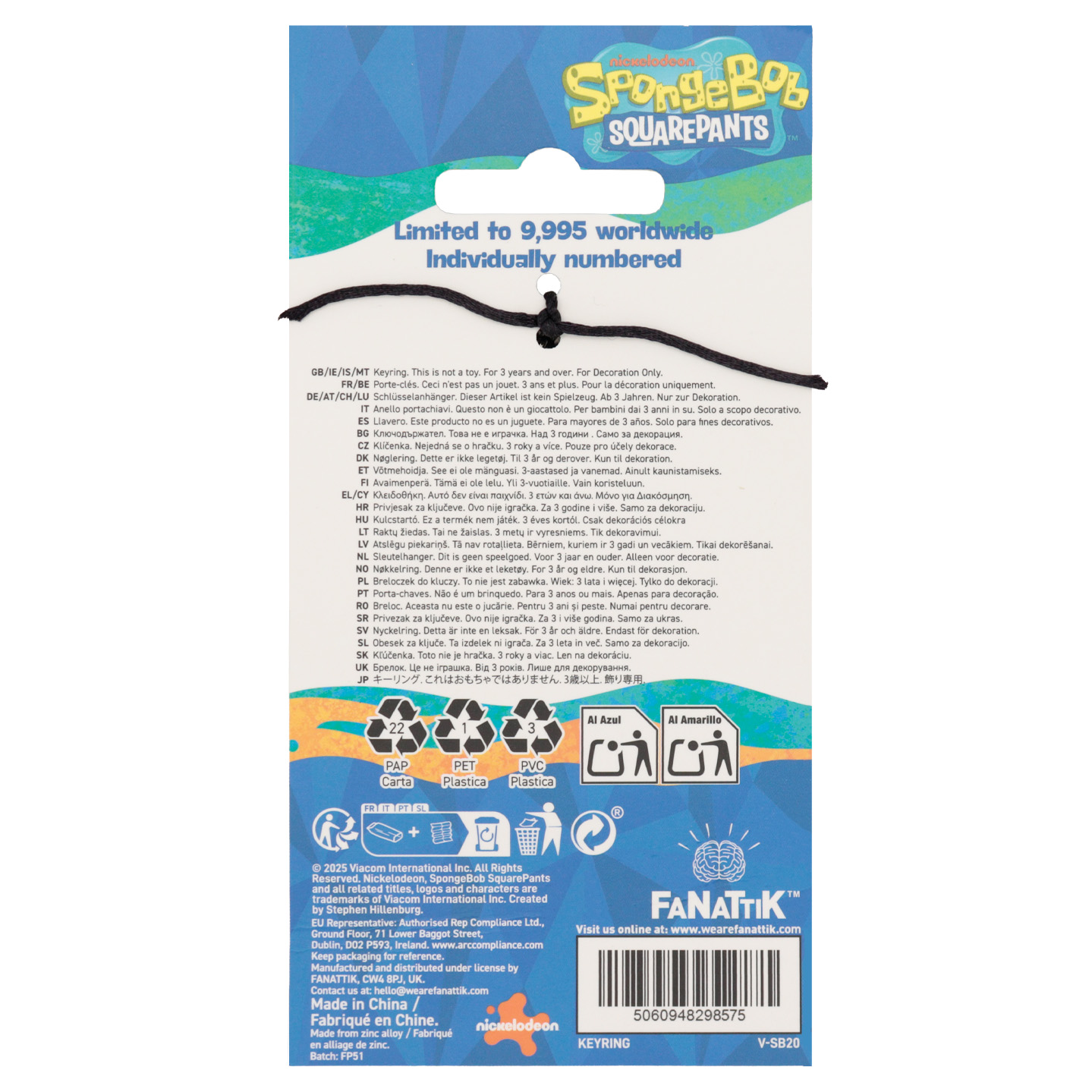 SpongeBob SquarePants Driver License Keyring packaging back