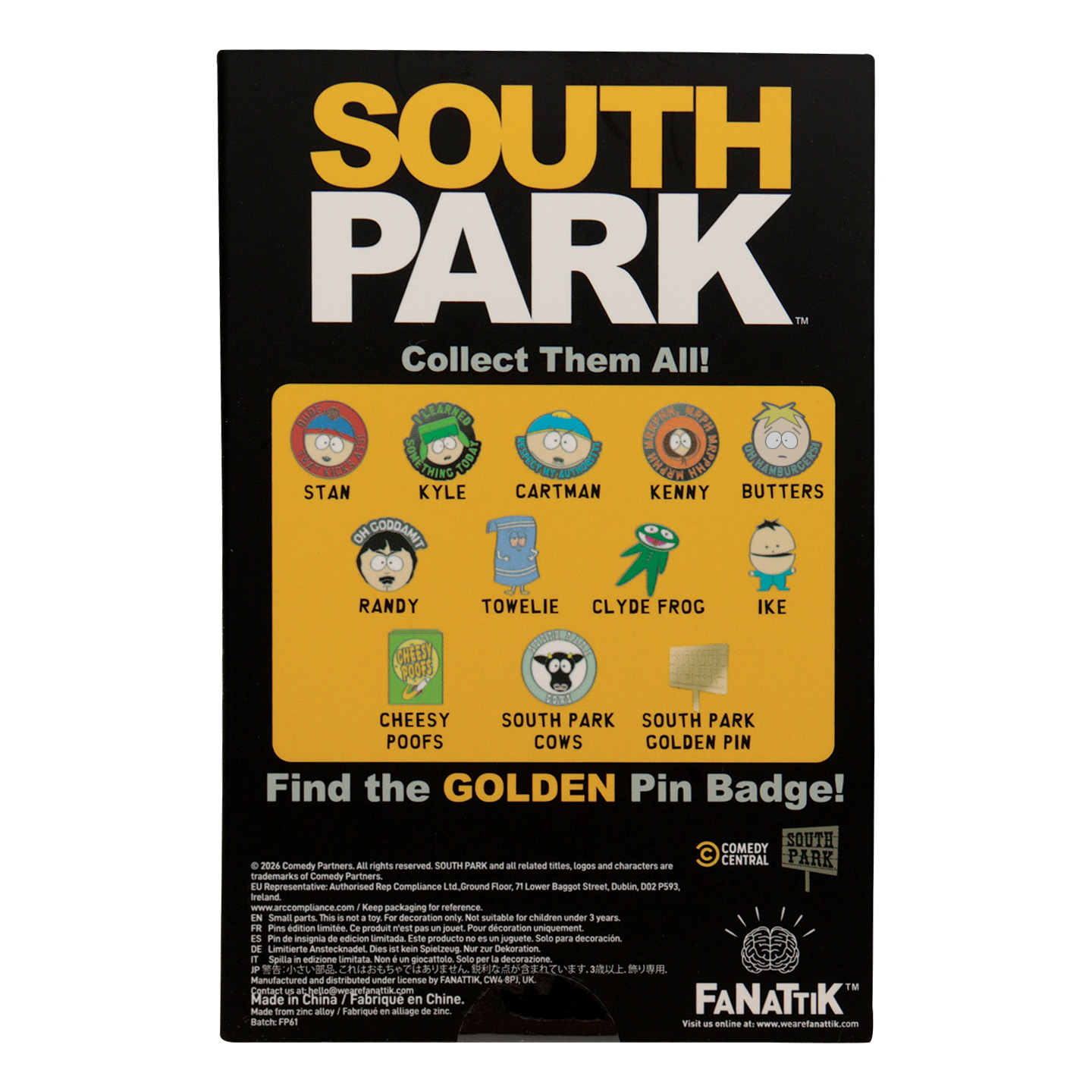 South Park Mystery Pin Badges presentation box back
