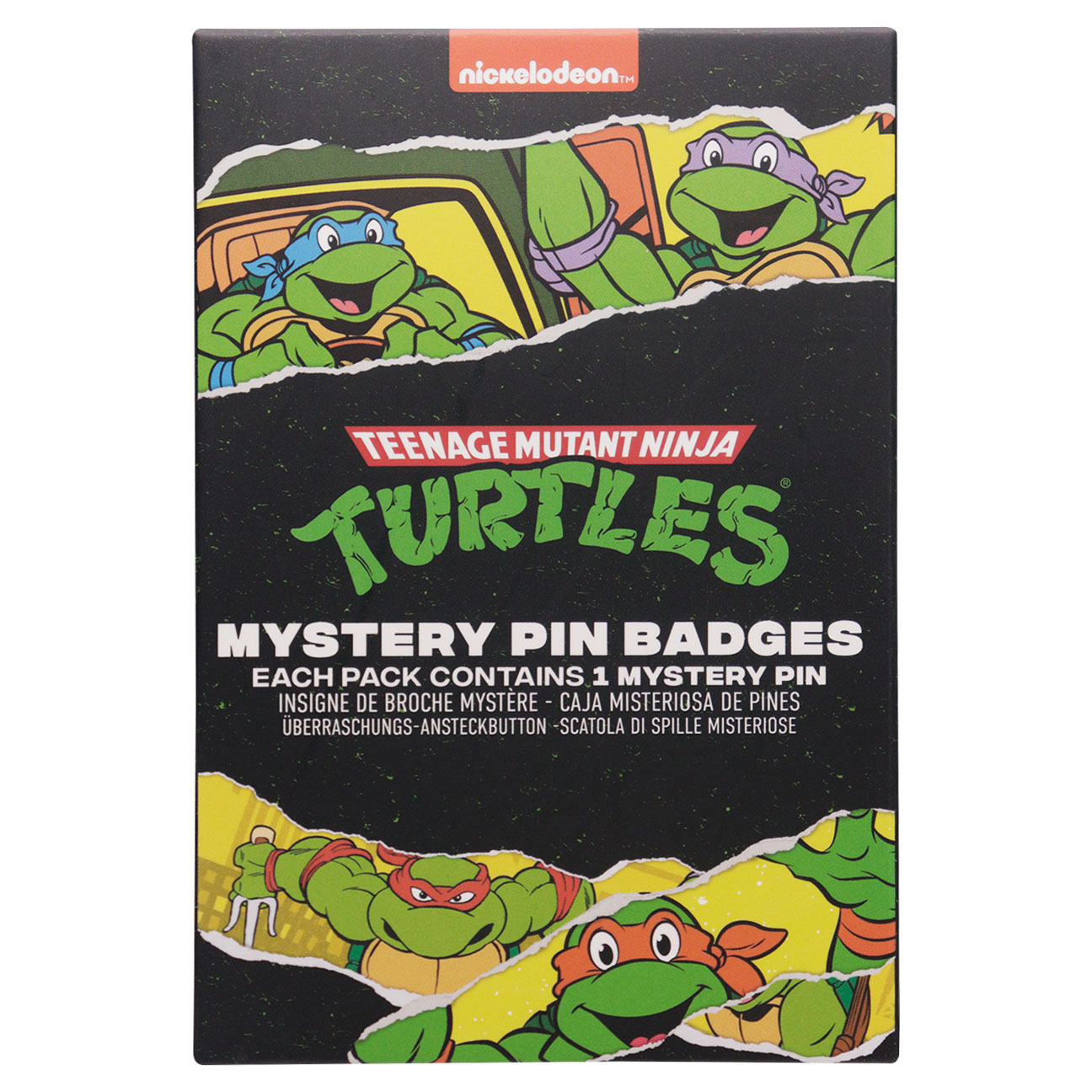 Teenage Mutant Ninja Turtles Mystery Pin Badge CDU Containing 12 Blind Boxes presentation box front