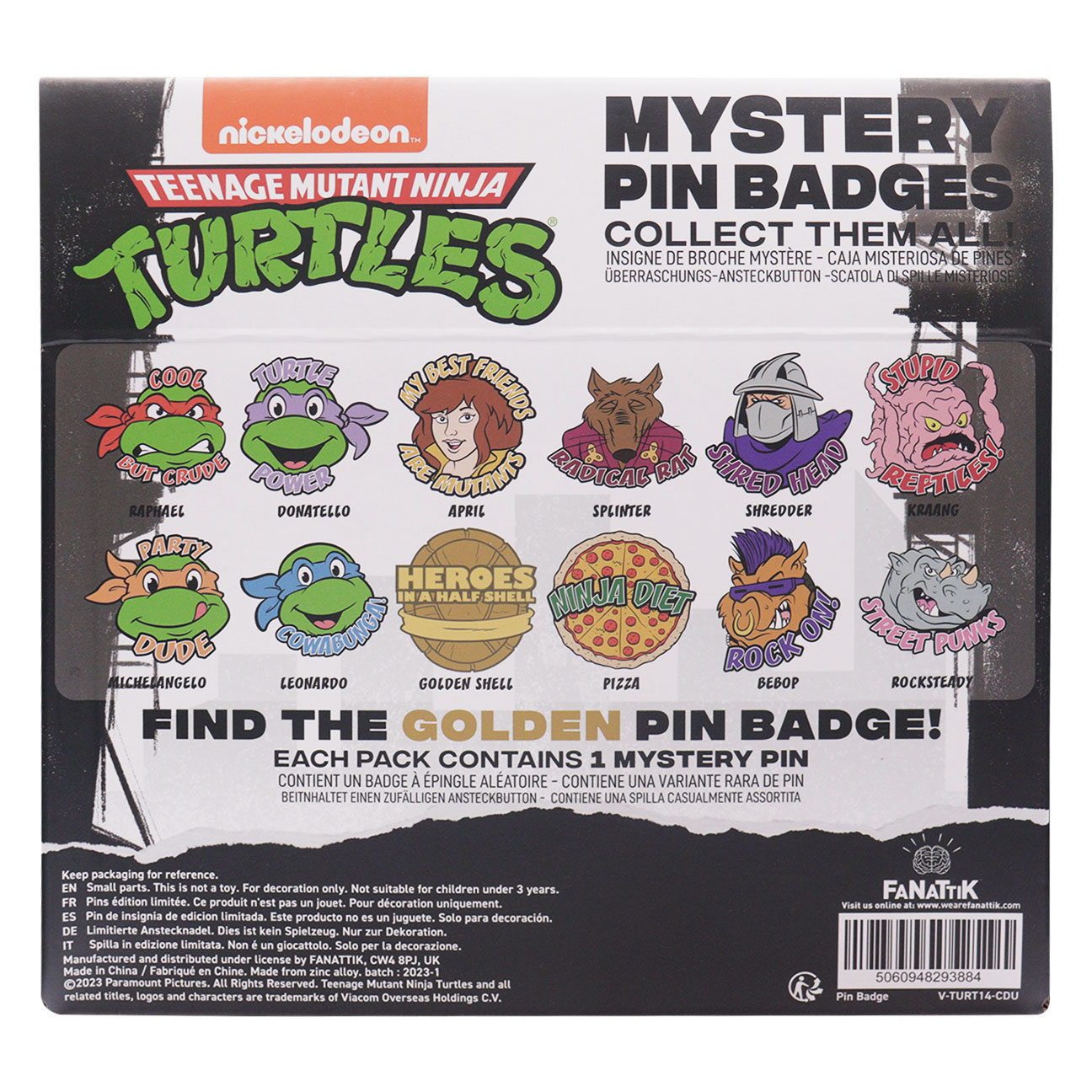Teenage Mutant Ninja Turtles Mystery Pin Badge CDU Containing 12 Blind Boxes back view